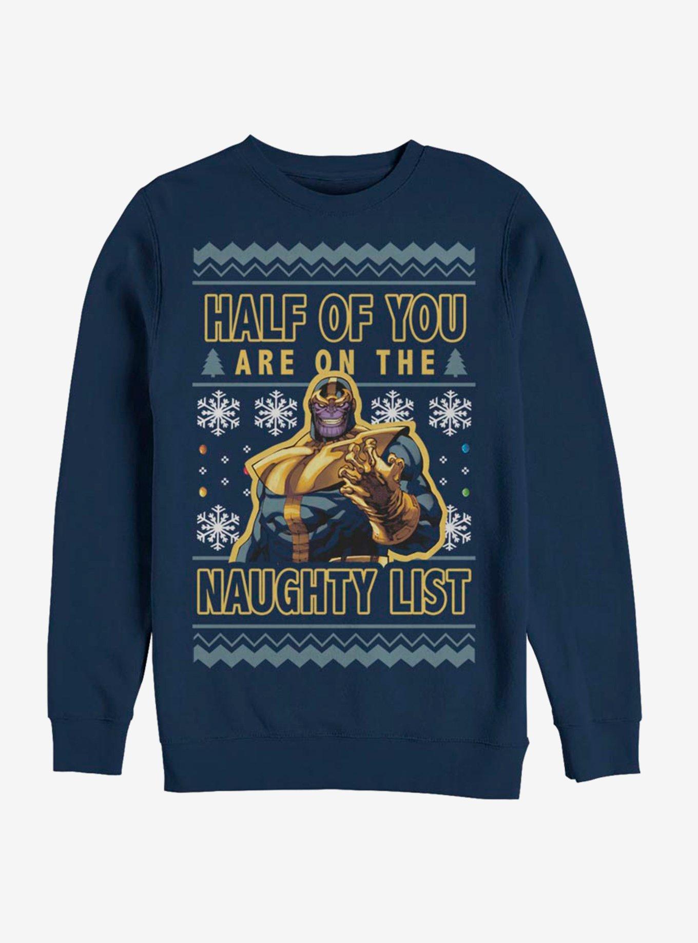 Avengers Thanos Naughty List Ugly Christmas Crew Sweatshirt, NAVY, hi-res