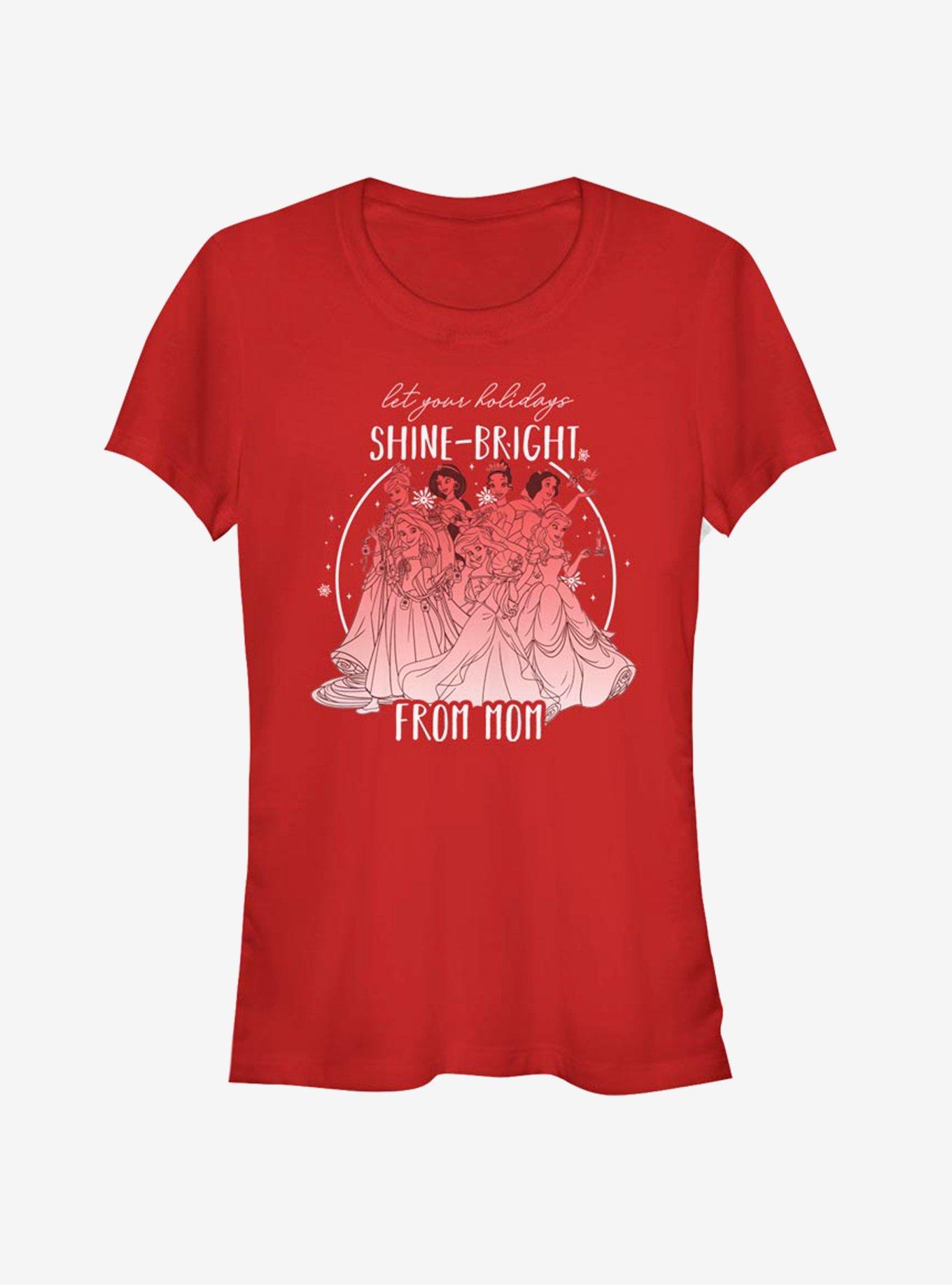 Disney Princesses Shine Bright Mom Holiday Girls T-Shirt, RED, hi-res