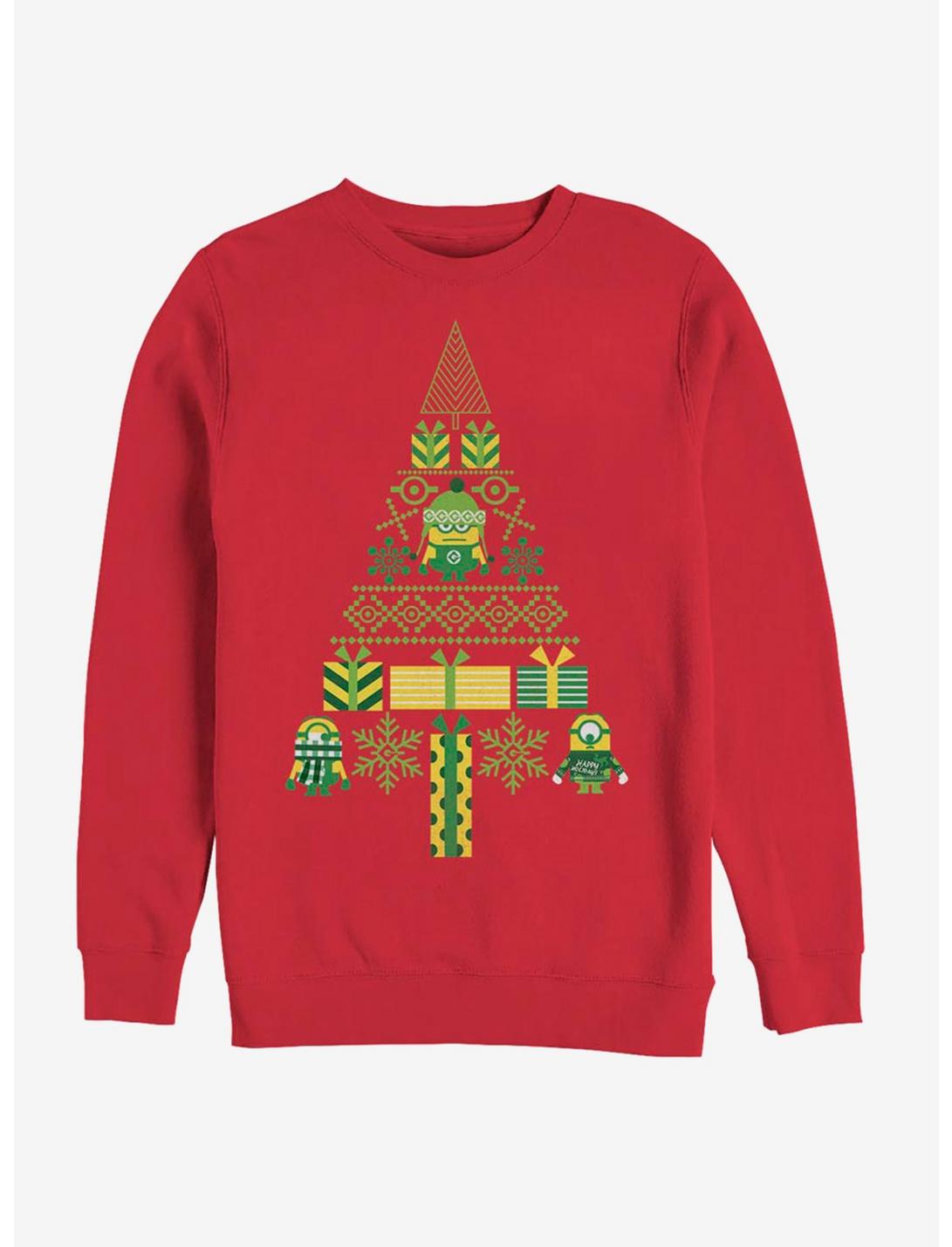 Minions Christmas Tree Crew Sweatshirt, RED, hi-res
