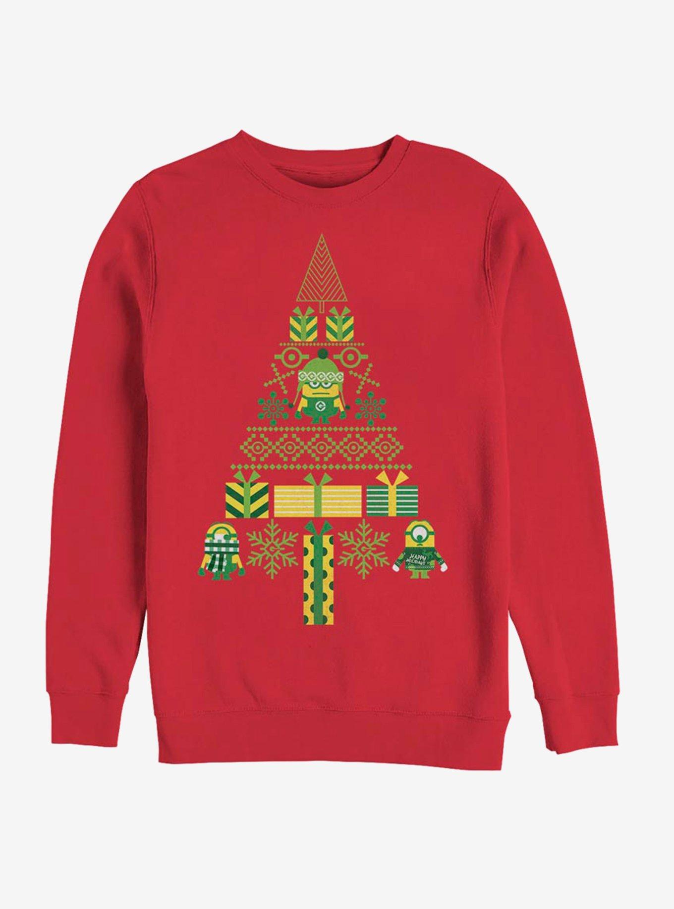 Minions Christmas Tree Crew Sweatshirt, RED, hi-res