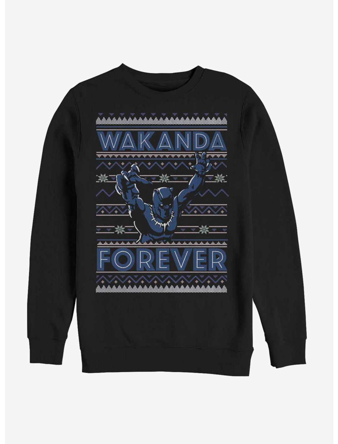 Marvel Black Panther Wakanda Forever Ugly Christmas Crew Sweater, BLACK, hi-res