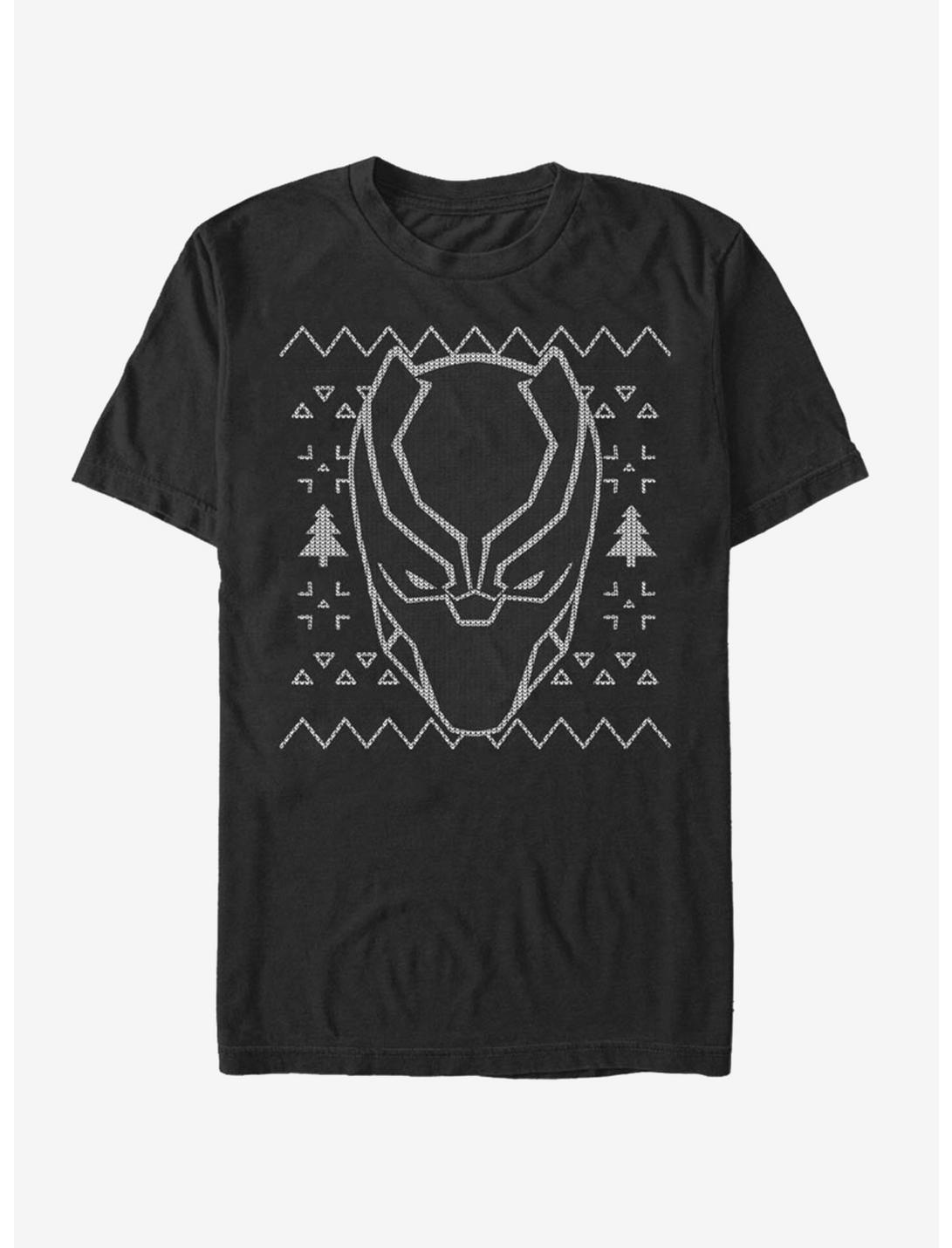 Marvel Black Panther Ugly Christmas Sweater Mask T-Shirt, BLACK, hi-res