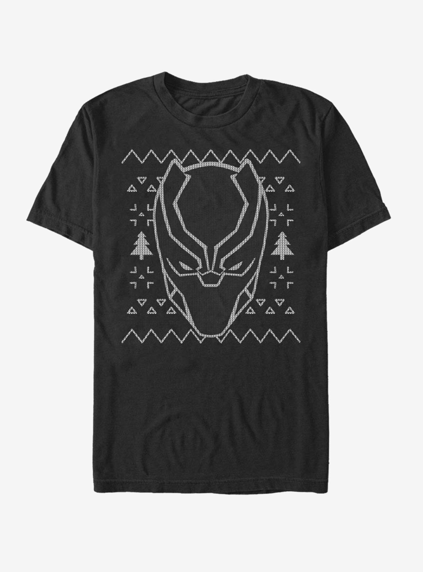 Marvel Black Panther Ugly Christmas Sweater Mask T-Shirt, BLACK, hi-res