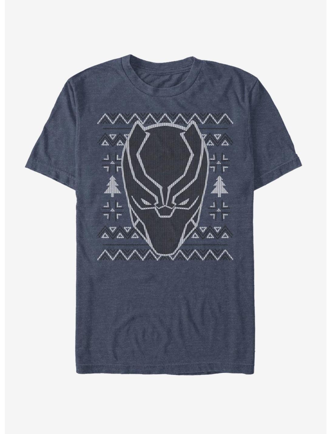 Marvel Black Panther Ugly Christmas Sweater Mask T-Shirt, NAVY HTR, hi-res