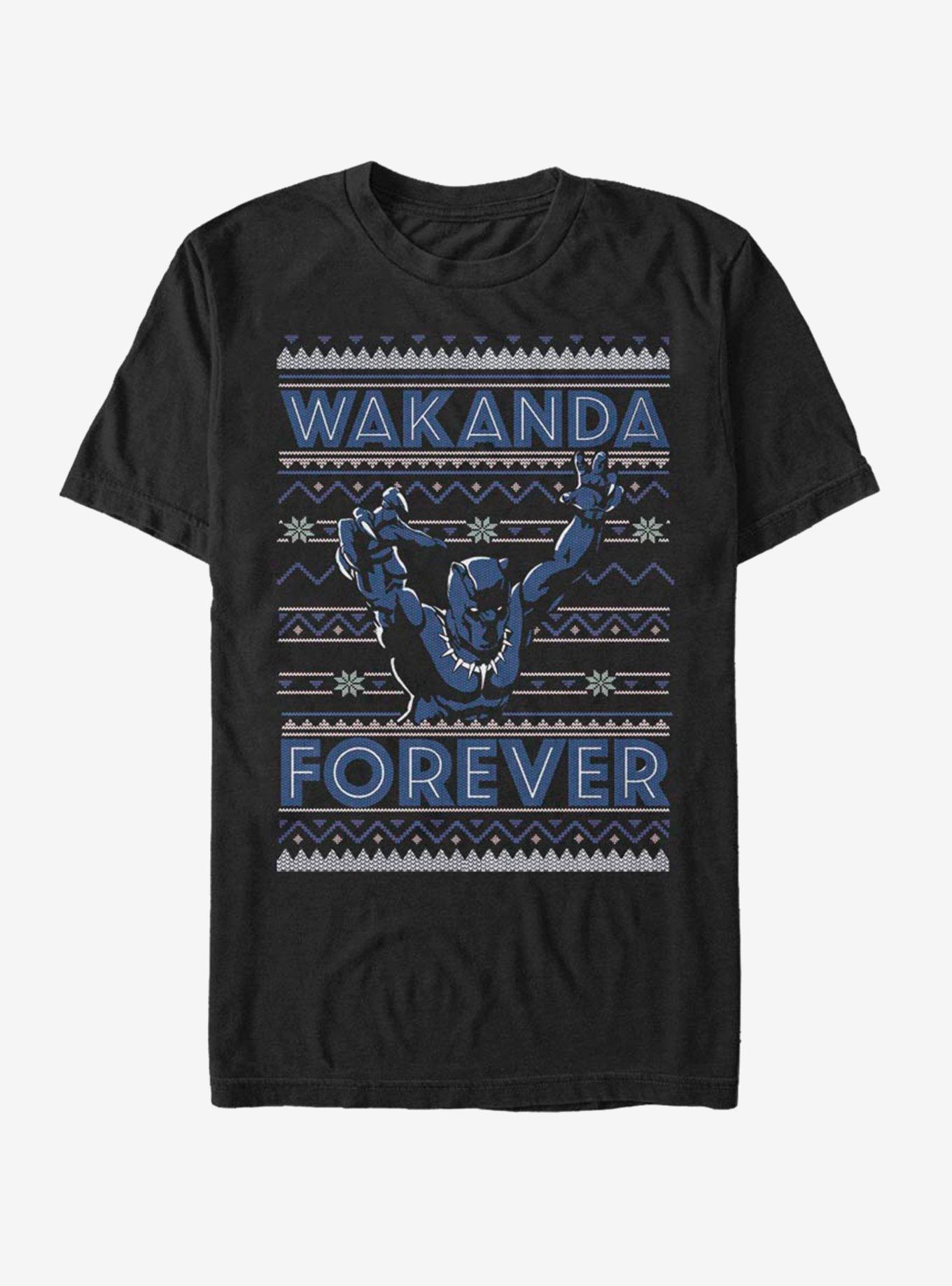 Marvel Black Panther Wakanda Forever Ugly Christmas T-Shirt, BLACK, hi-res