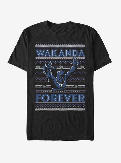 Marvel Black Panther Wakanda Forever Ugly Christmas T-Shirt - BLACK ...