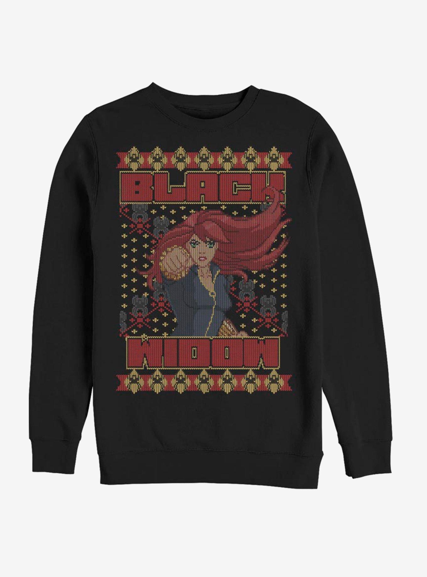 Marvel Black Widow Ugly Christmas Crew Sweatshirt, BLACK, hi-res