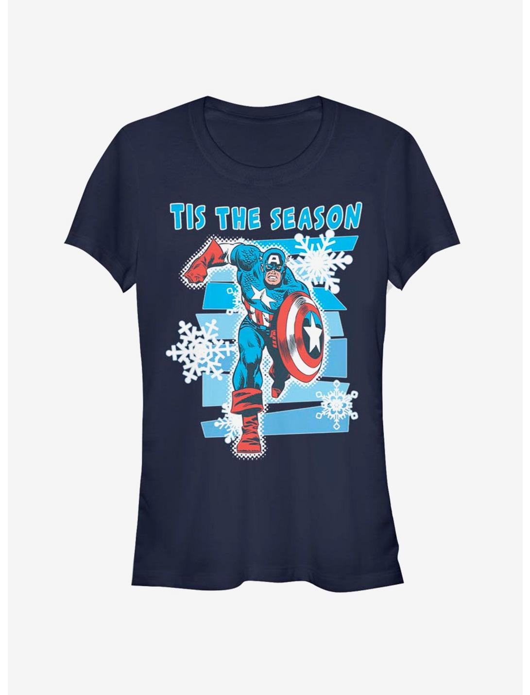 Marvel Captain America Tis The Season Snowflake Girls T-Shirt, NAVY, hi-res