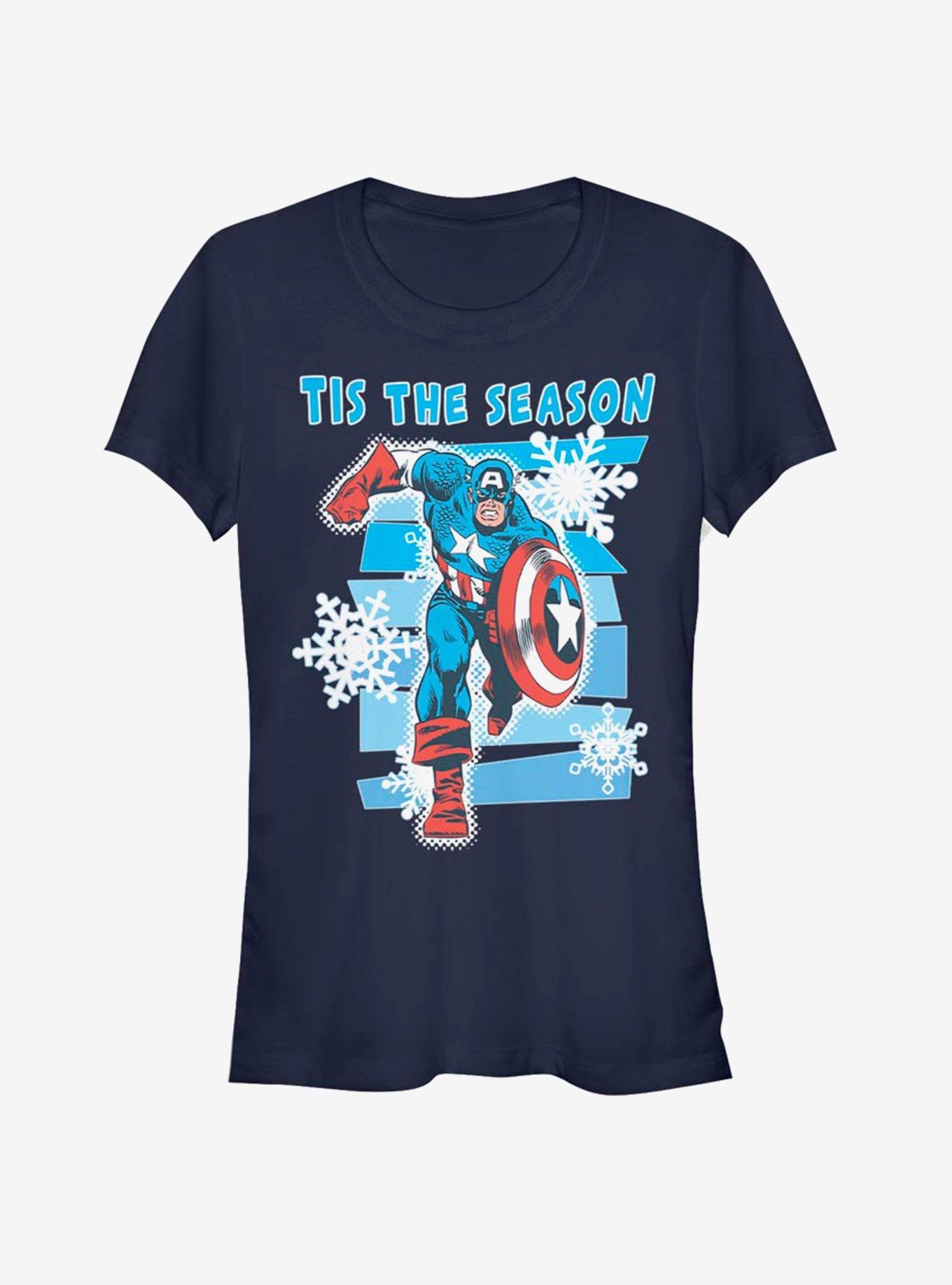 Marvel Captain America Tis The Season Snowflake Girls T-Shirt, NAVY, hi-res
