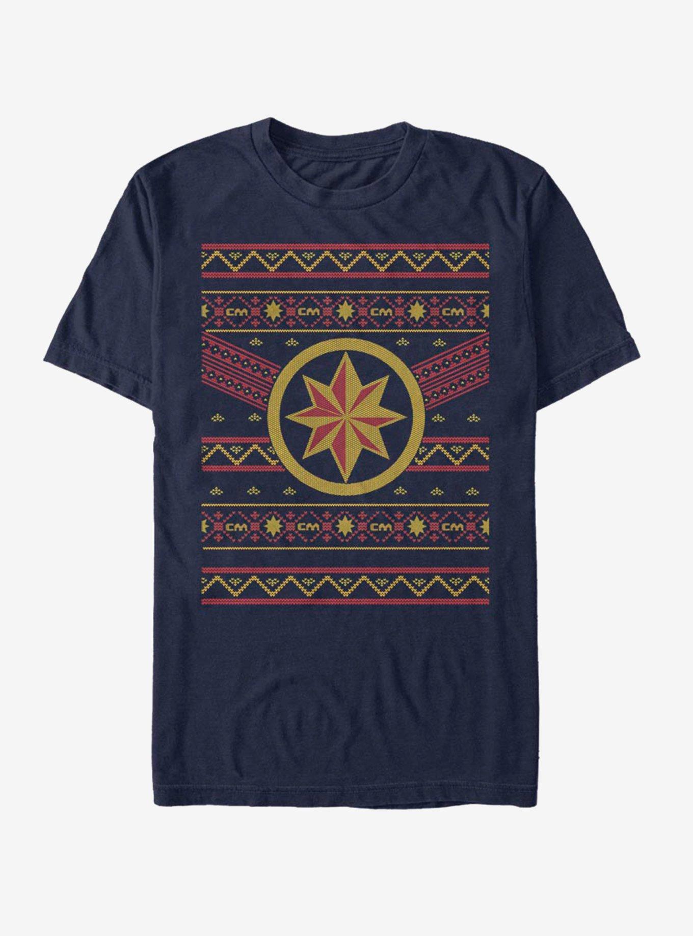 Captain Marvel Logo Ugly Christmas T-Shirt, NAVY, hi-res