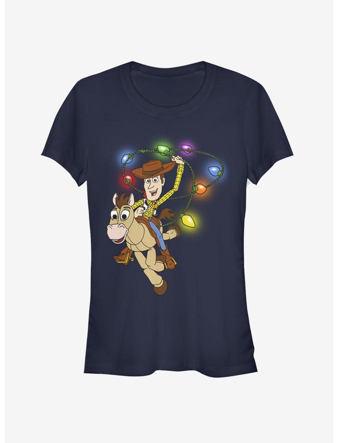 Disney Toy Story Woody Christmas Light Lasso Girls T-Shirt, NAVY, hi-res