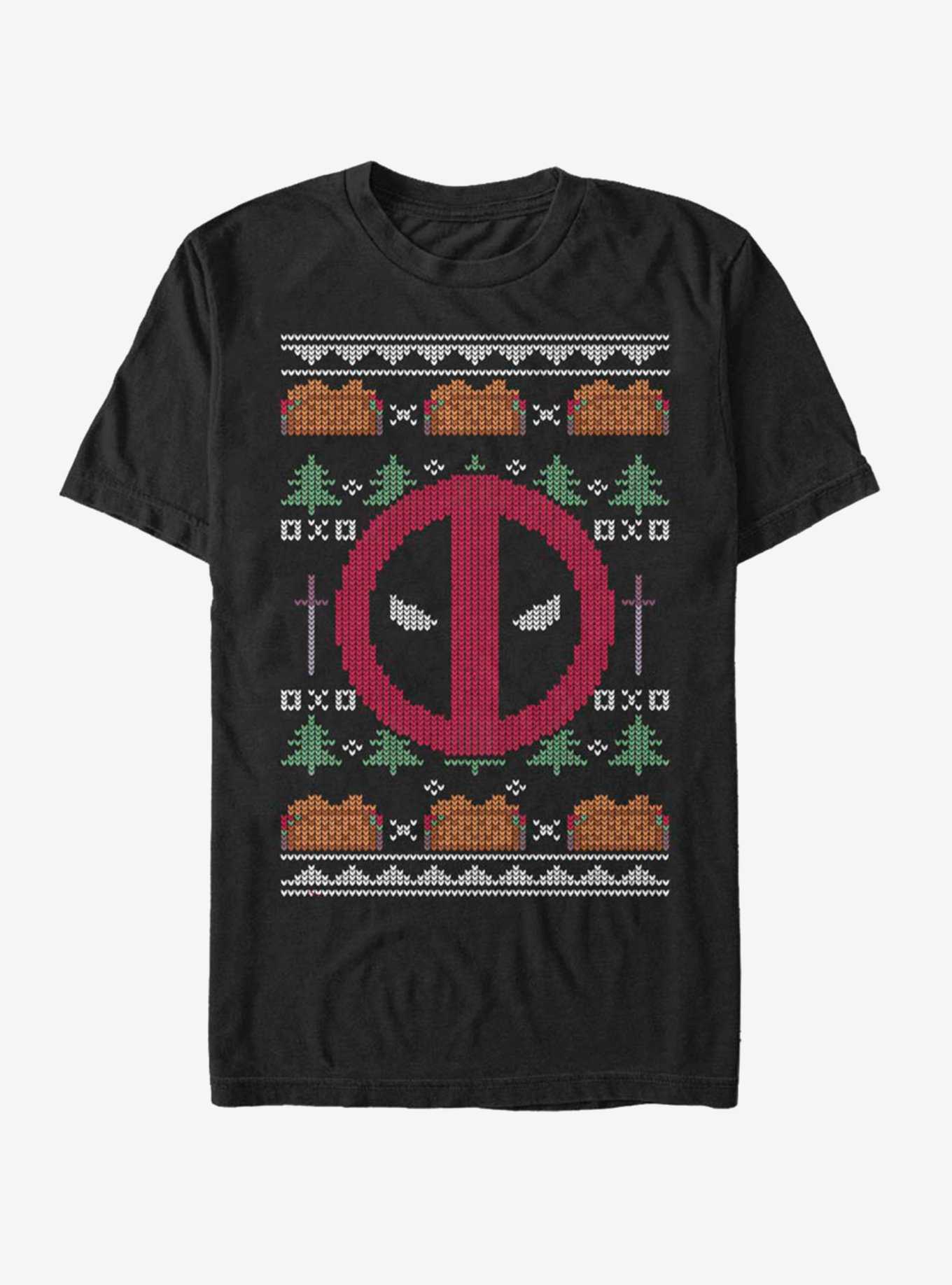 Marvel Deadpool Face Ugly Christmas T-Shirt, , hi-res