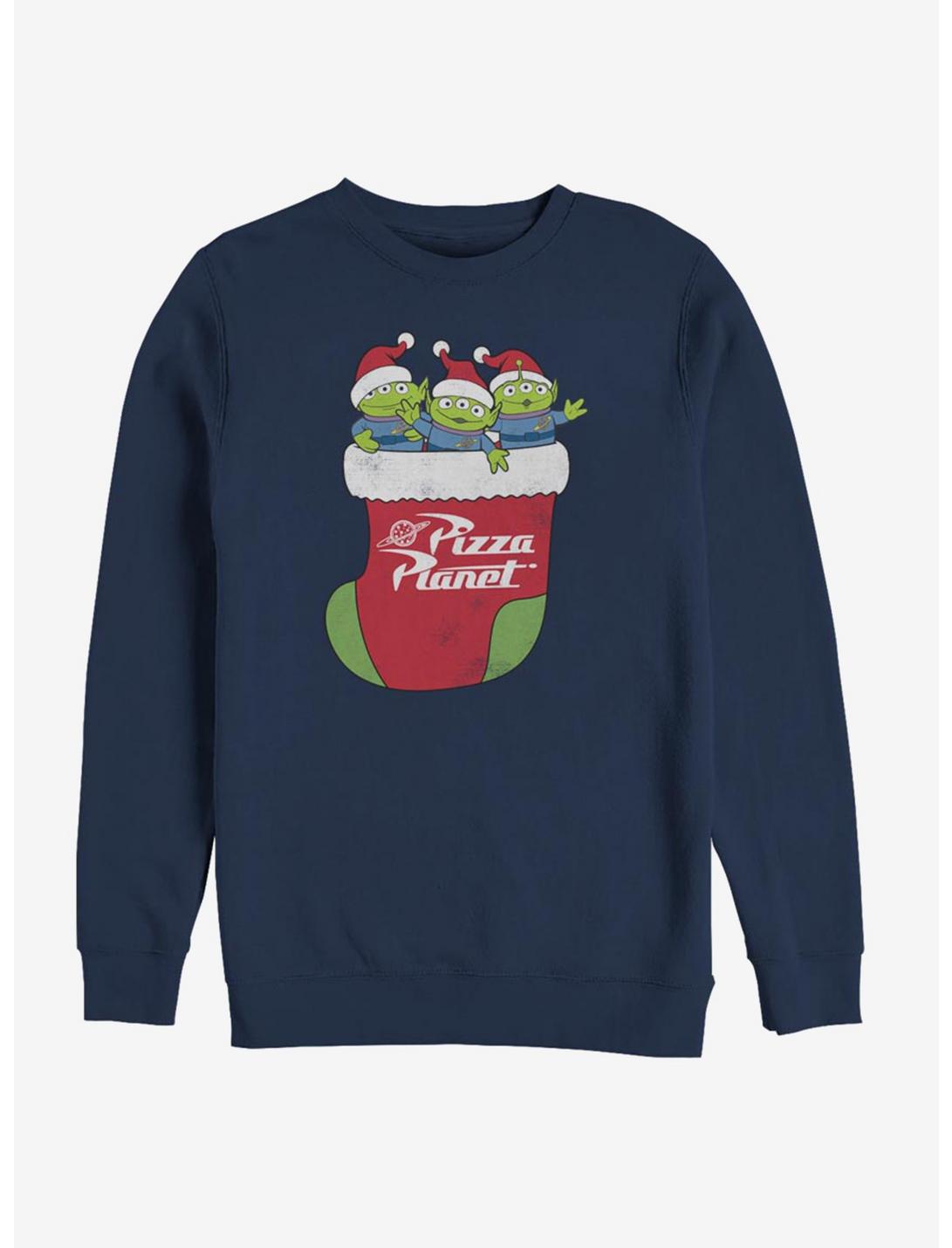 Disney Toy Story Pizza Planet Alien Christmas Stocking Crew Sweatshirt, NAVY, hi-res