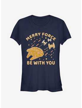 Star Wars Gingerbread Falcon Merry Force Be With You Girls T-Shirt, , hi-res