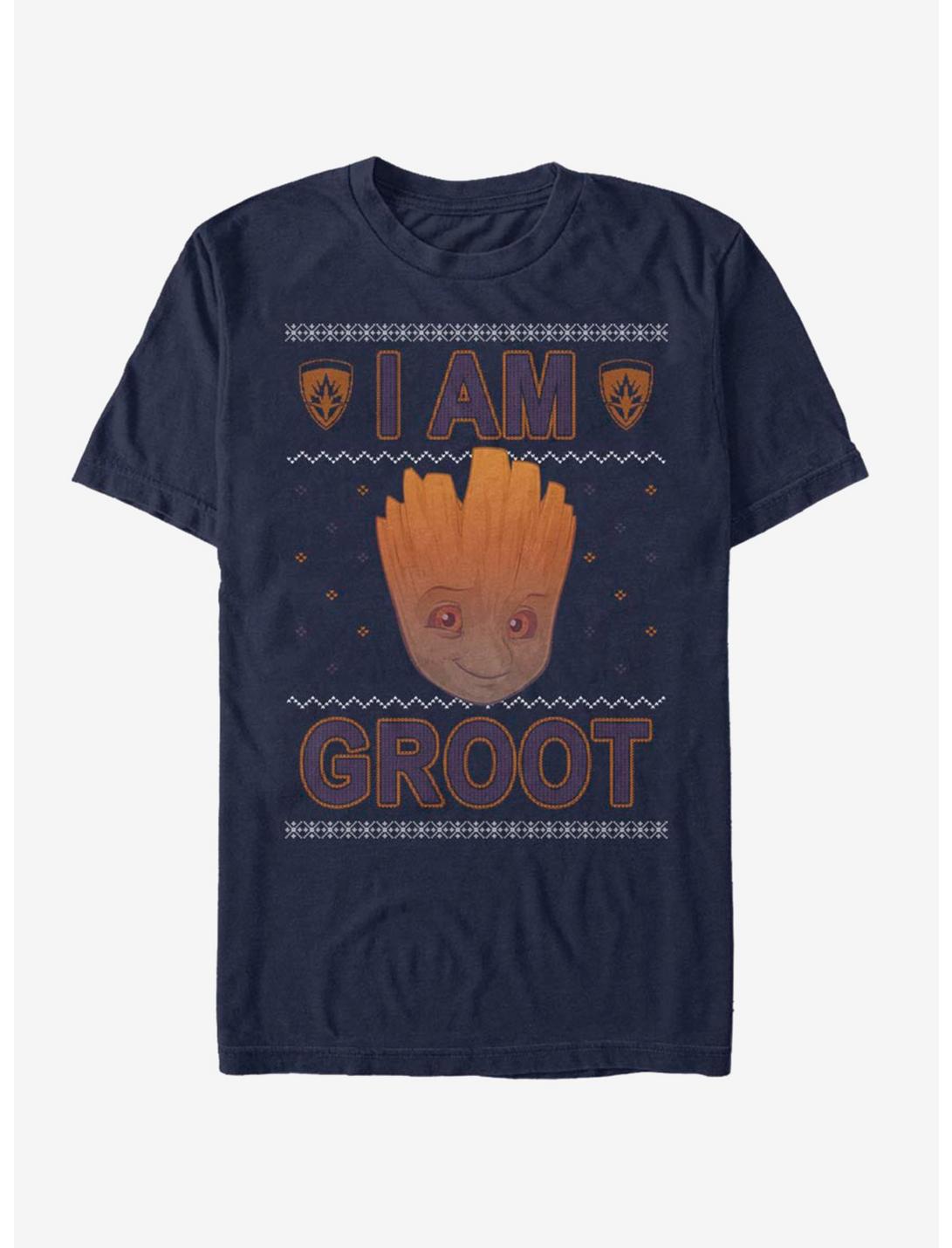 Marvel Guardians of The Galaxy I Am Groot Ugly Christmas T-Shirt, NAVY, hi-res