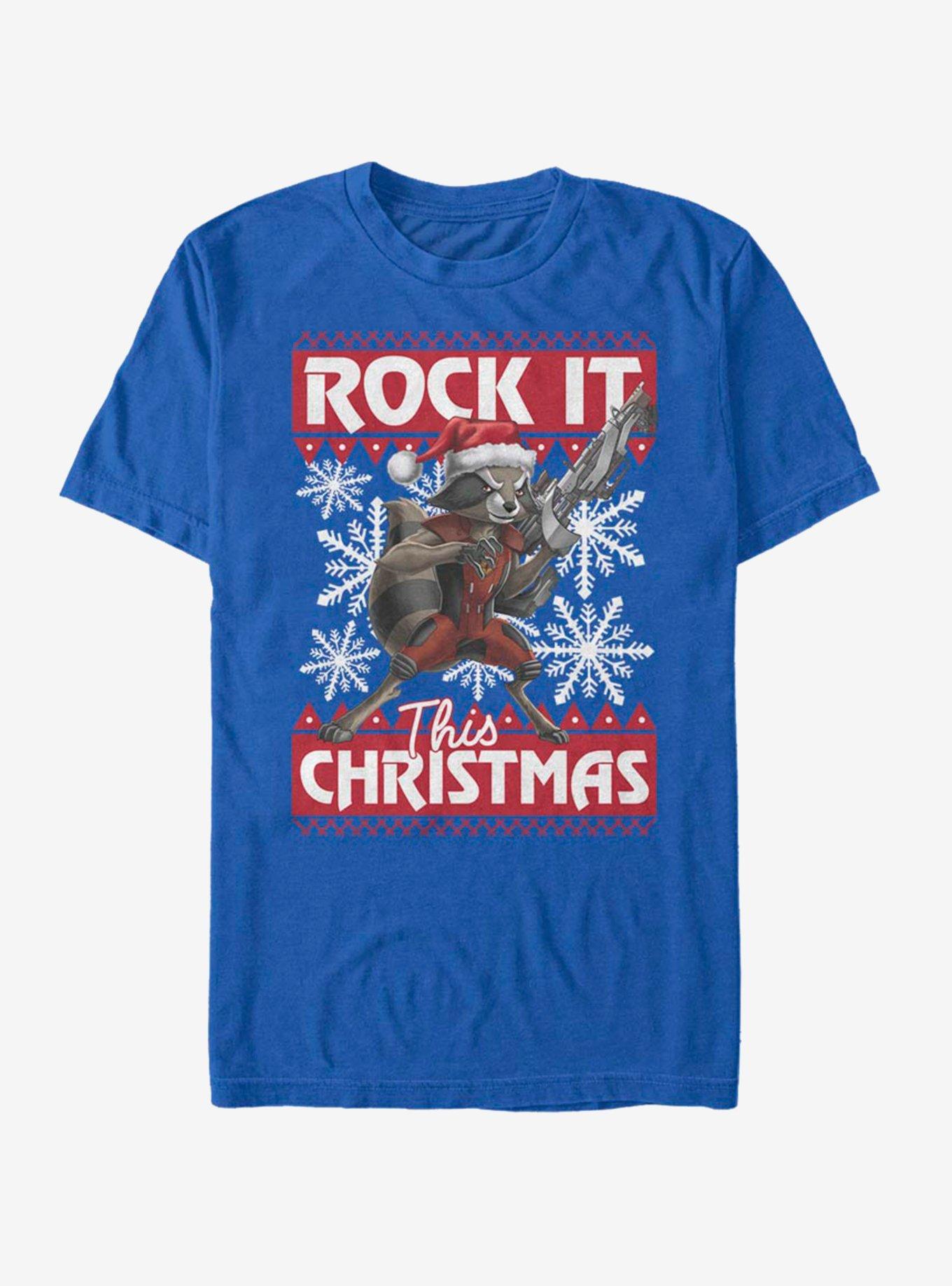 Marvel Guardians Of The Galaxy Rocket Christmas T-Shirt, ROYAL, hi-res