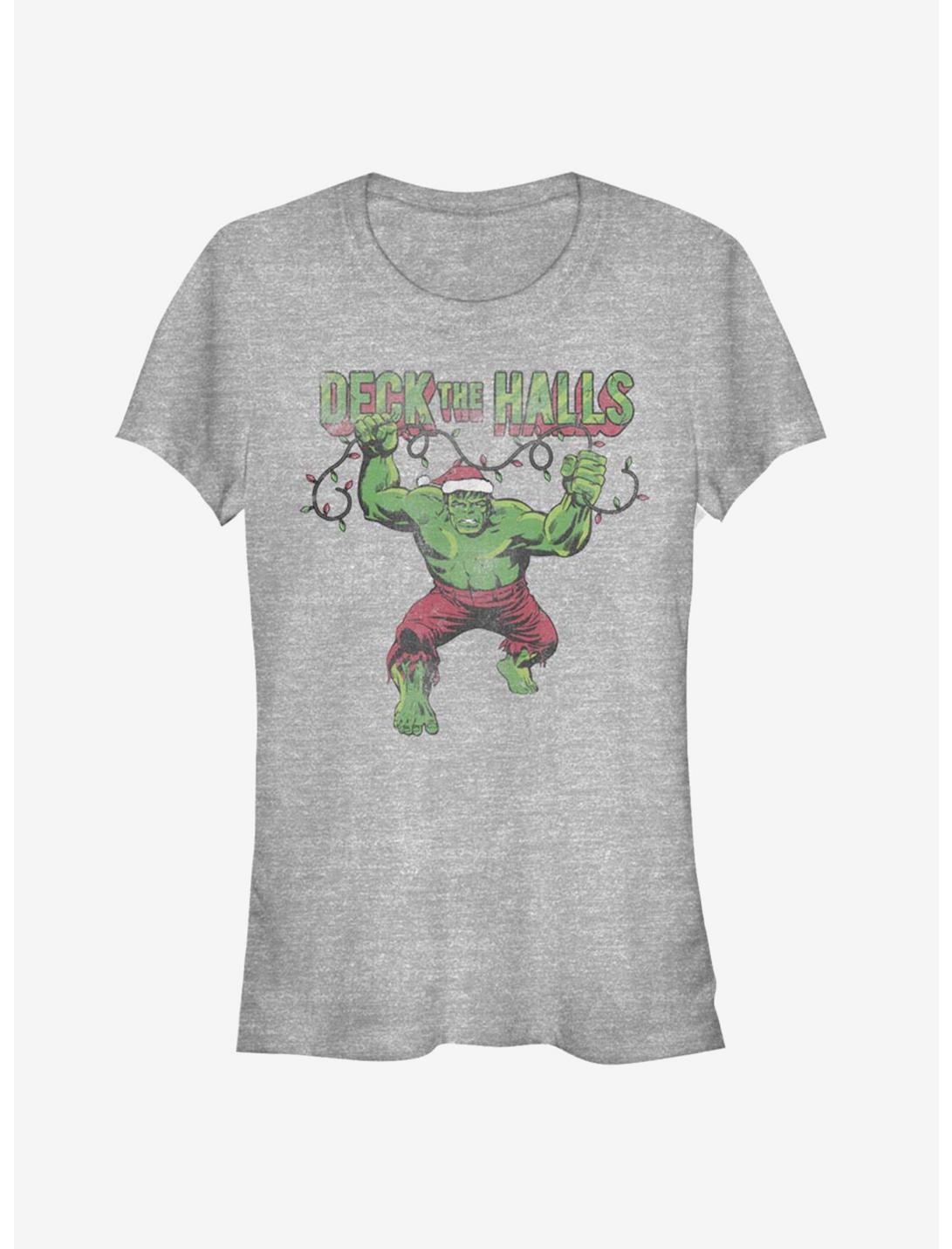 Marvel Hulk Deck The Halls Santa Christmas Lights Girls T-Shirt, ATH HTR, hi-res