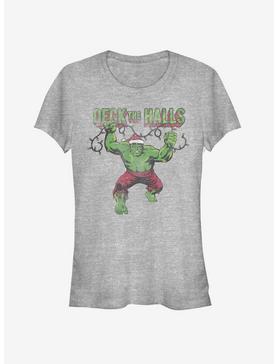 Marvel Hulk Deck The Halls Santa Christmas Lights Girls T-Shirt, ATH HTR, hi-res