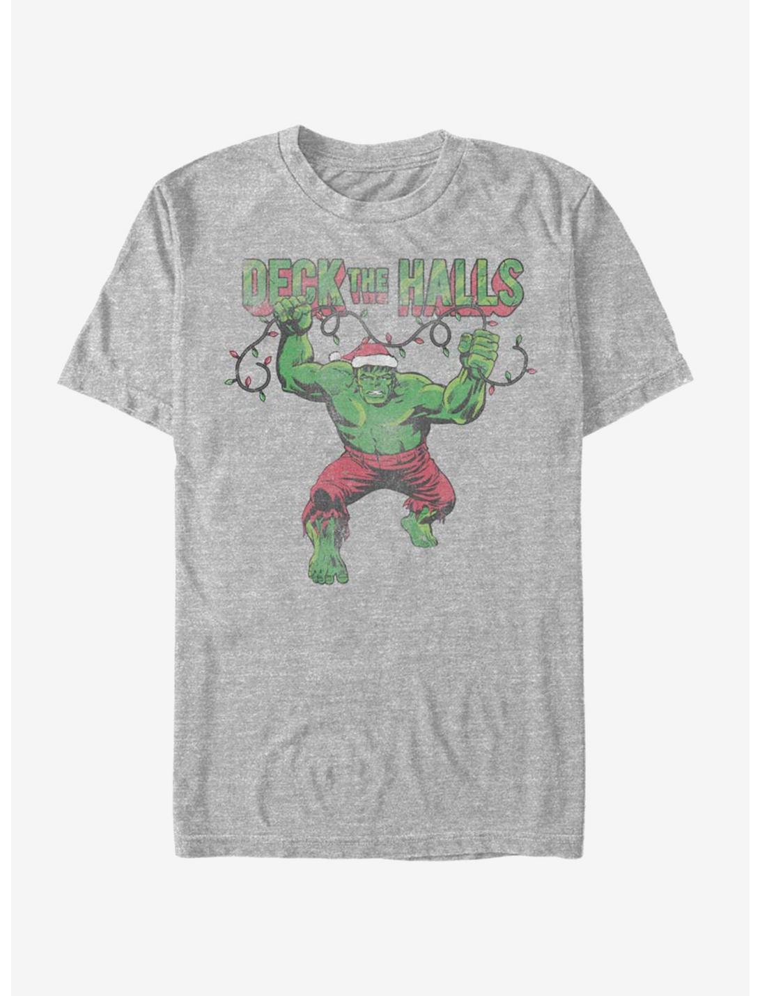Marvel Hulk Deck The Halls Santa Christmas Lights T-Shirt, ATH HTR, hi-res