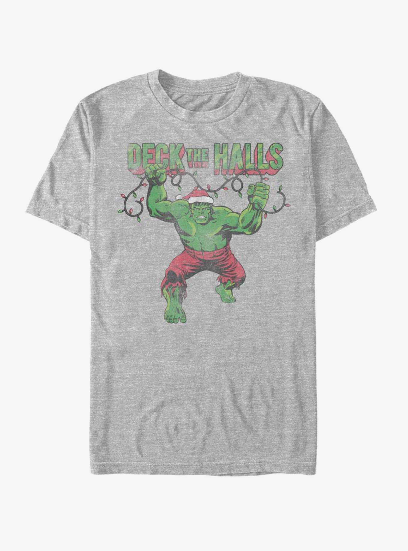 Marvel Hulk Deck The Halls Santa Christmas Lights T-Shirt, ATH HTR, hi-res