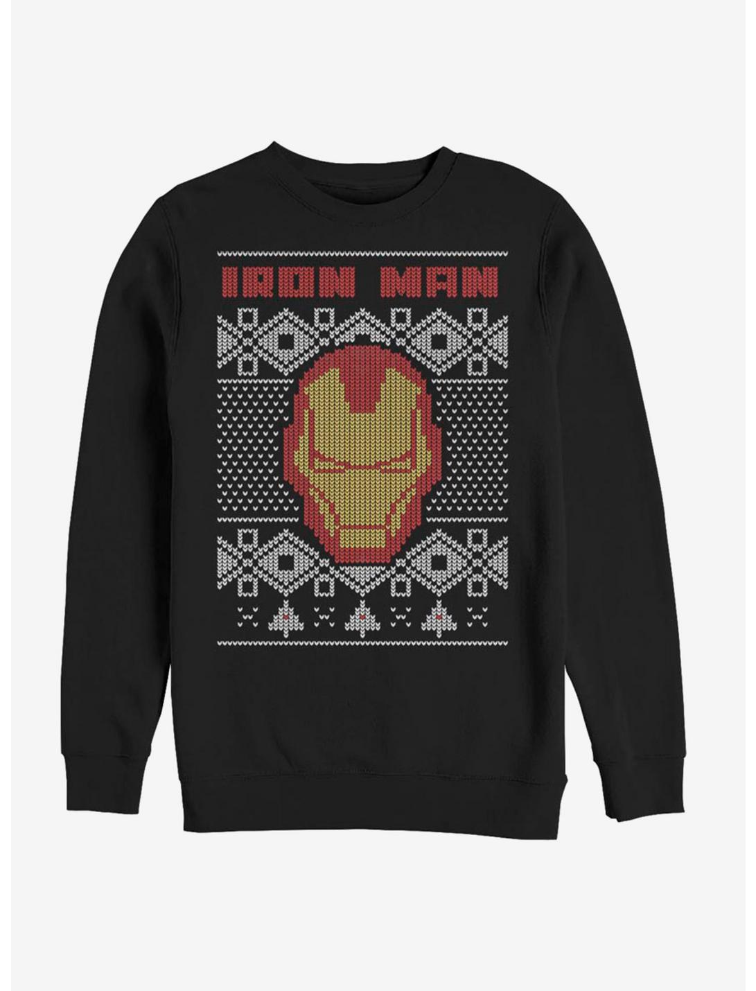Marvel Iron Man Mask Ugly Christmas Crew Sweatshirt, BLACK, hi-res