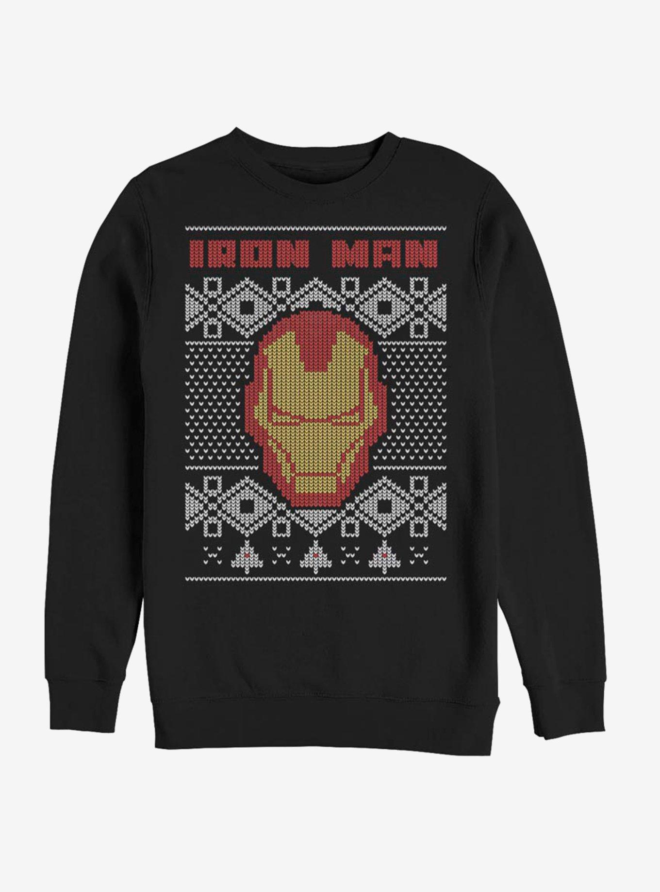 Marvel Iron Man Mask Ugly Christmas Crew Sweatshirt, BLACK, hi-res