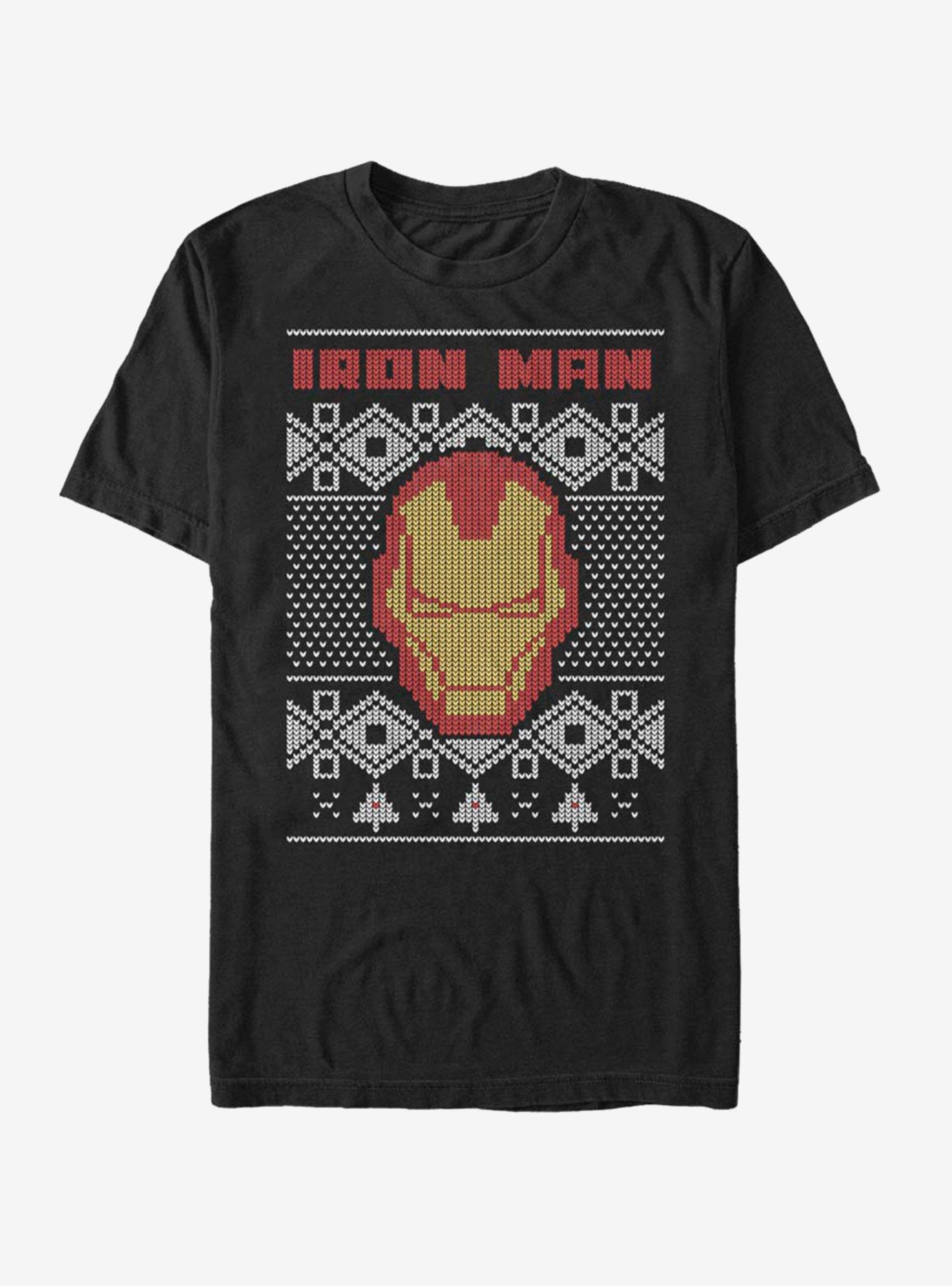 Marvel Iron Man Mask Ugly Christmas T-Shirt, BLACK, hi-res