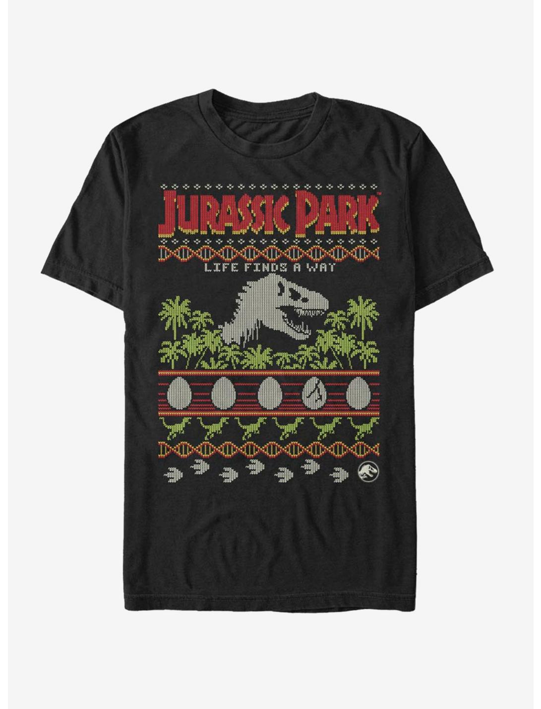 Jurassic Park Ugly Christmas Life Finds a Way T-Shirt, BLACK, hi-res