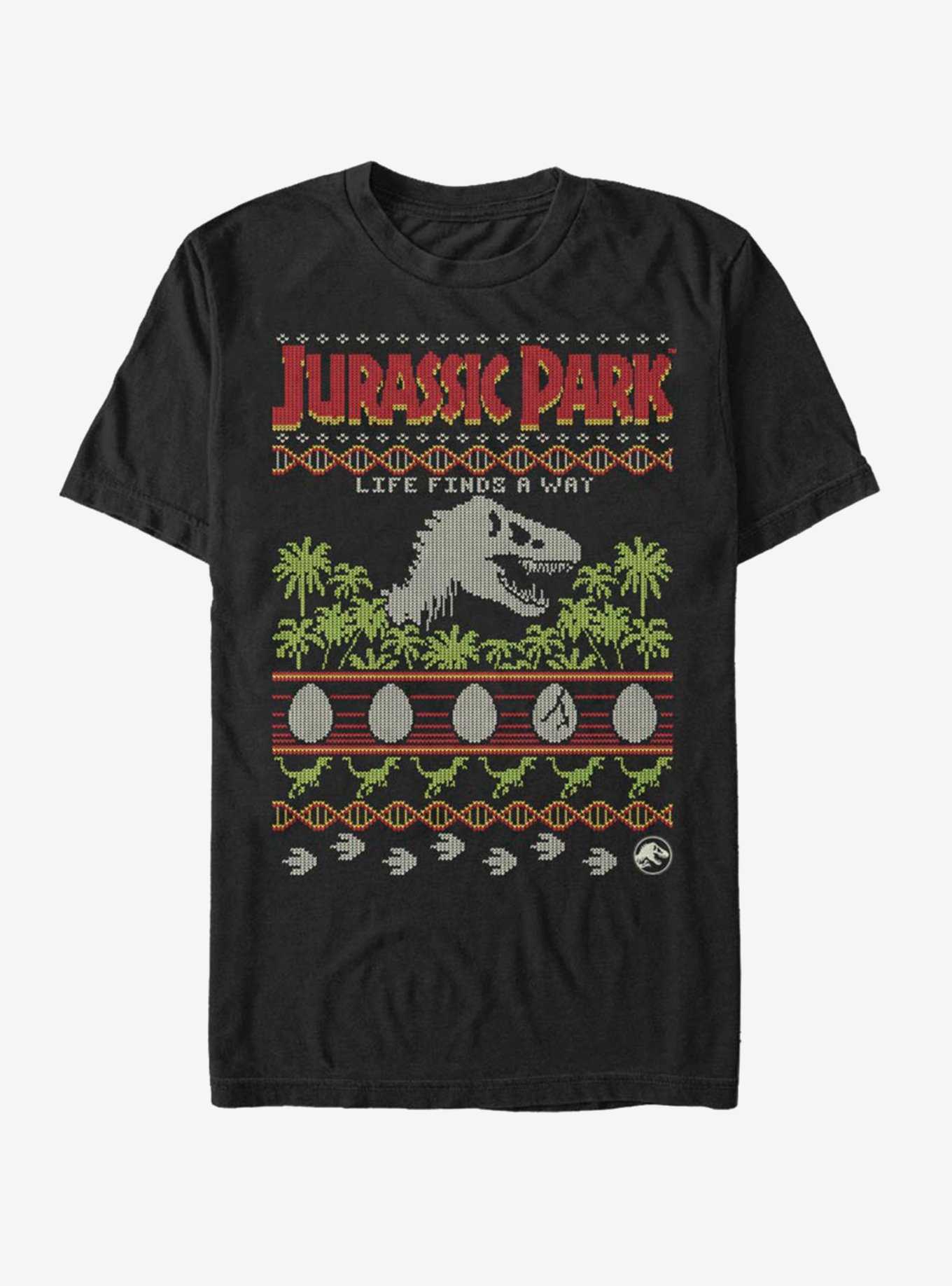 Jurassic Park Ugly Christmas Life Finds a Way T-Shirt, , hi-res