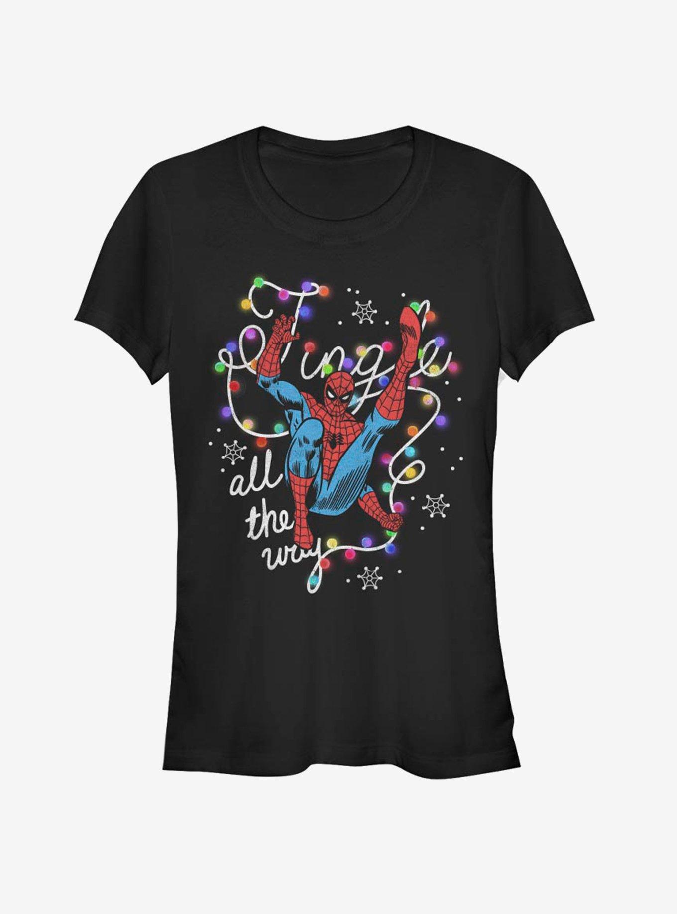 Marvel Spider-Man Jingle All The Way Christmas Lights Girls T-Shirt, BLACK, hi-res