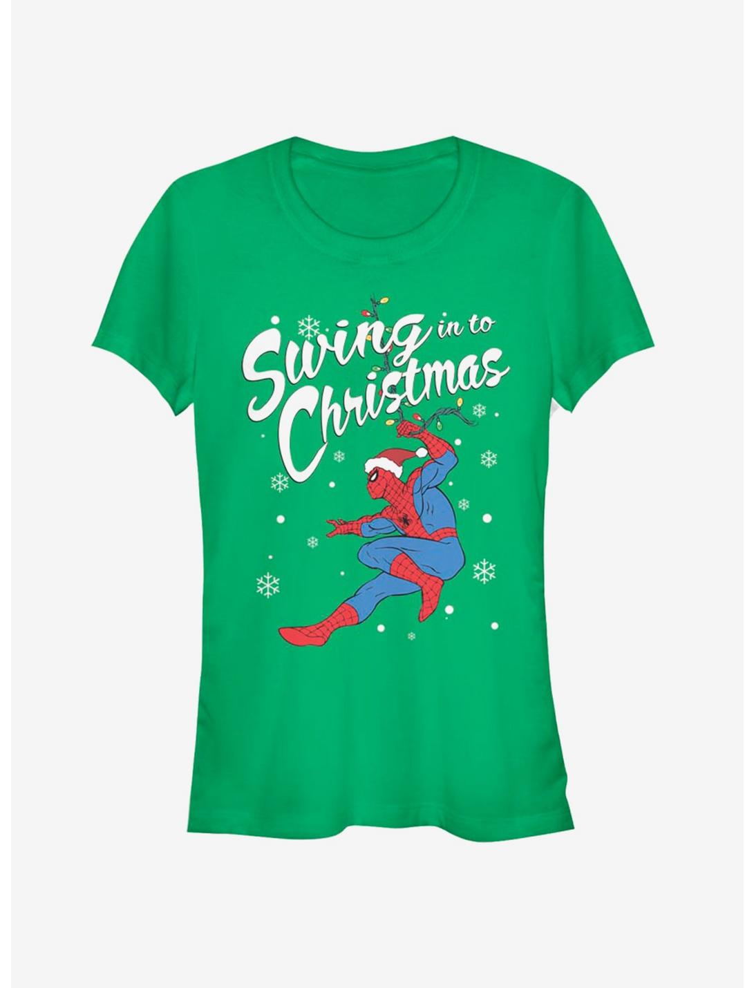 Marvel Spider-Man Swinging Spidey Christmas Girls T-Shirt, KELLY, hi-res