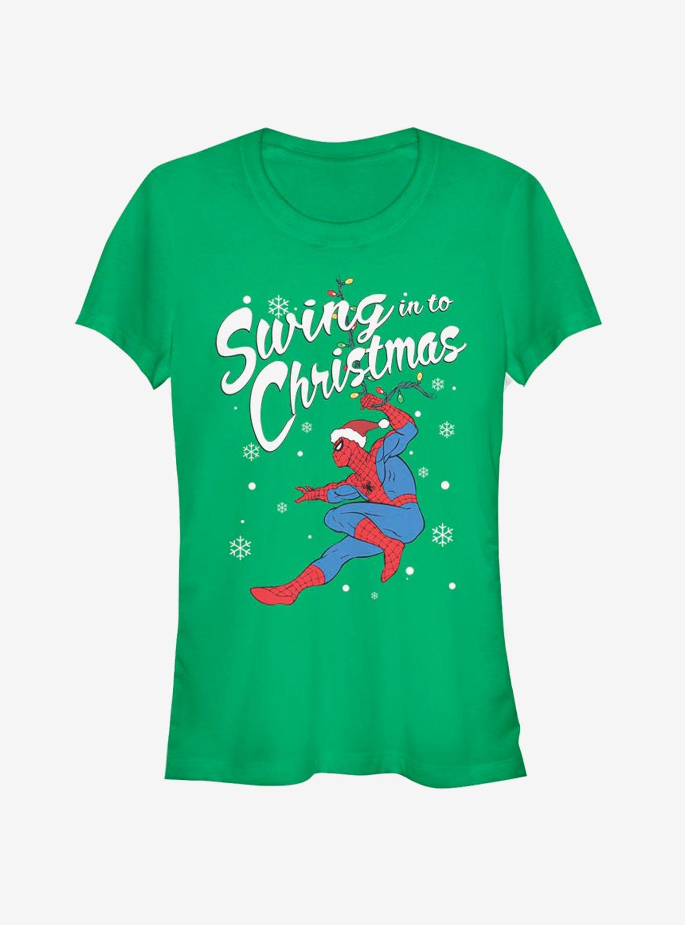 Marvel Spider-Man Swinging Spidey Christmas Girls T-Shirt, KELLY, hi-res