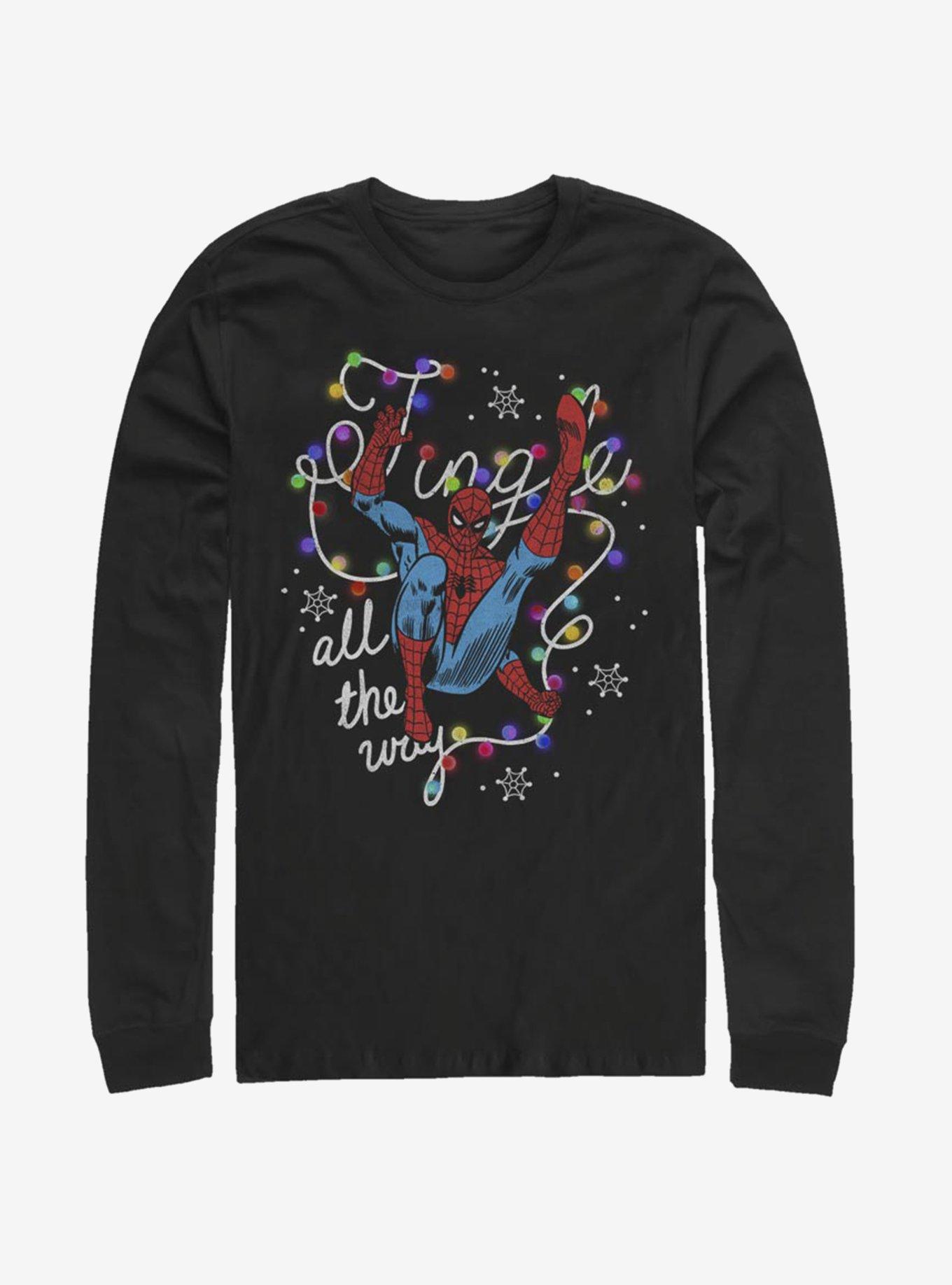 Marvel Spider-Man Jingle All The Way Christmas Lights Long-Sleeve T-Shirt, BLACK, hi-res