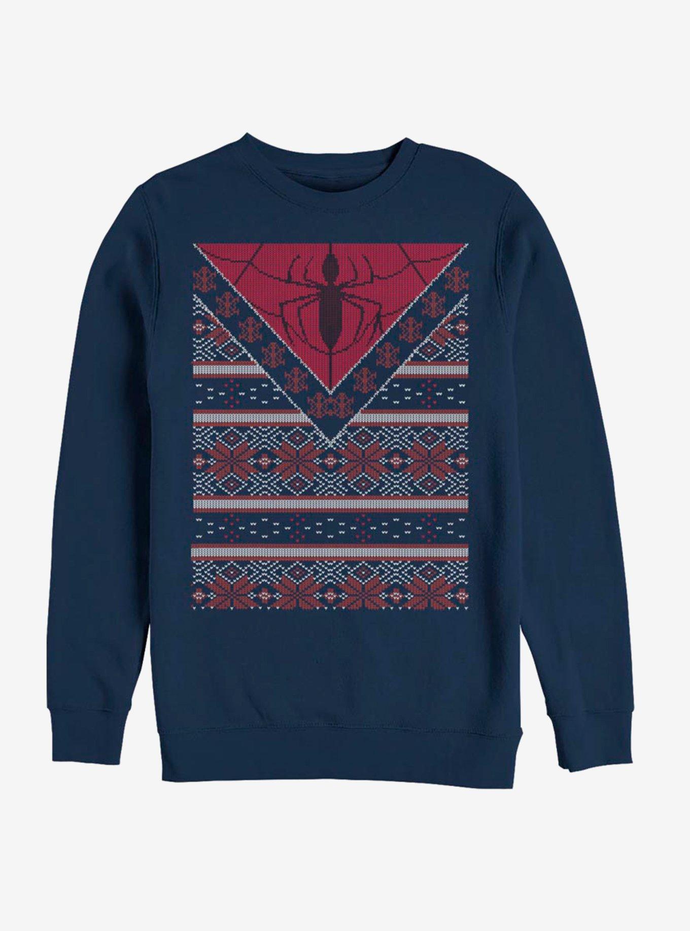 Marvel Spider-Man Logo Ugly Christmas Sweater Crew Sweatshirt, NAVY, hi-res