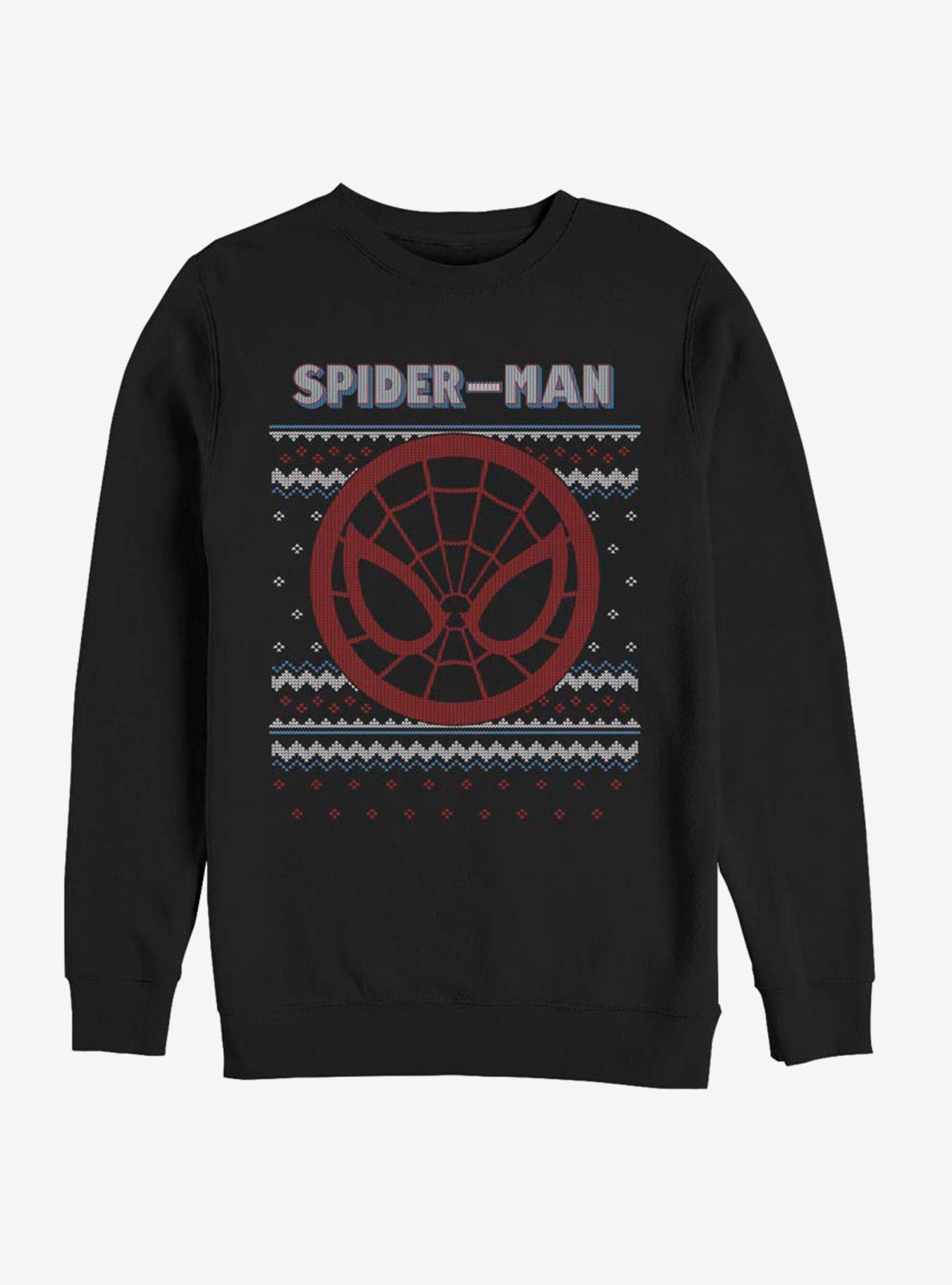 Marvel Spider-Man Spidey Face Ugly Christmas Crew Sweatshirt, BLACK, hi-res