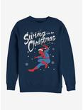 Marvel Spider-Man Swinging Spidey Christmas Crew Sweatshirt, NAVY, hi-res