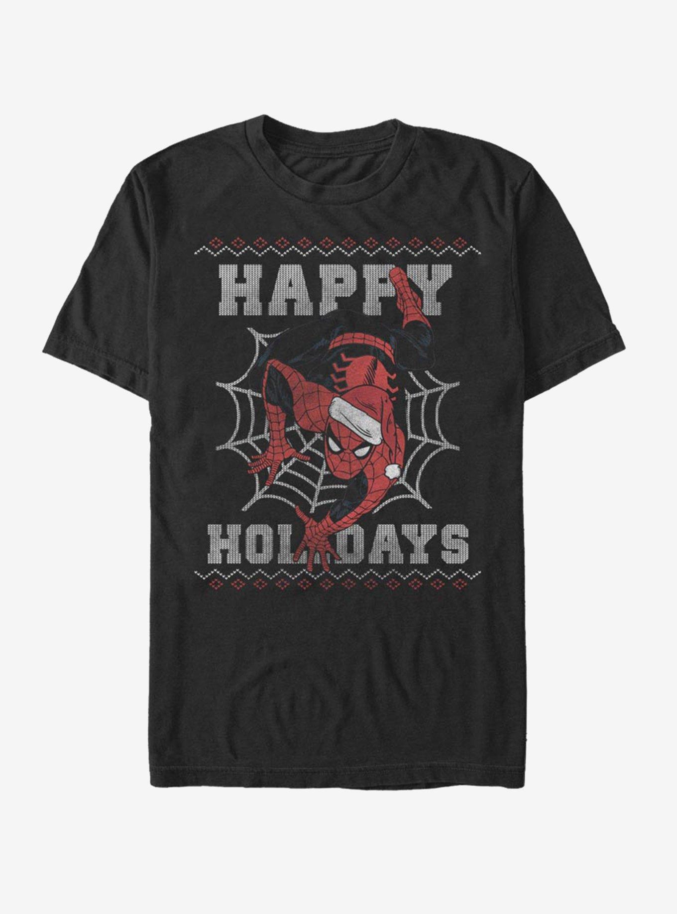 Marvel Spider-Man Happy Holidays Santa Hat T-Shirt, BLACK, hi-res