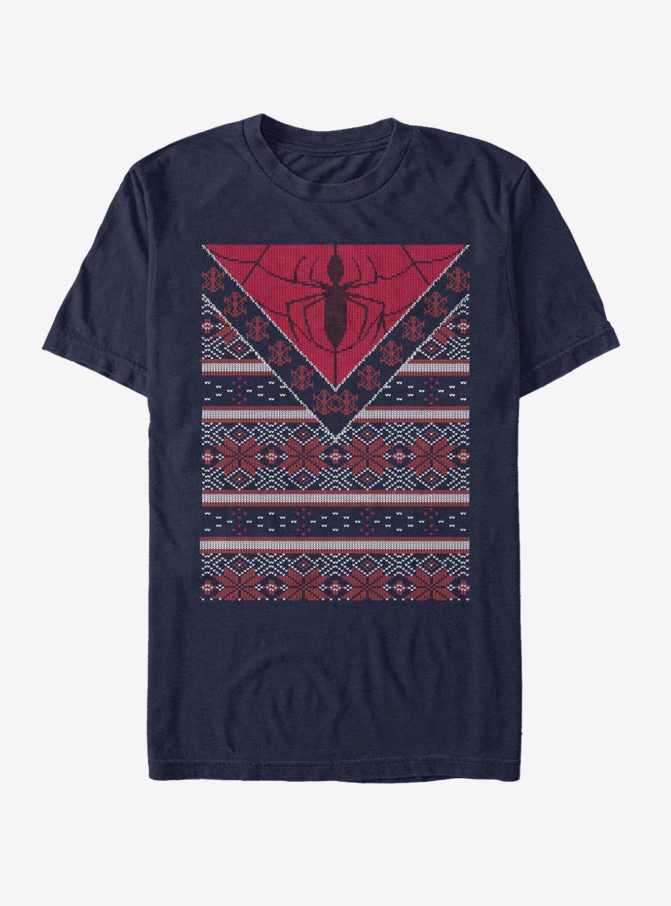 Marvel Spider-Man Logo Ugly Christmas Sweater T-Shirt, NAVY, hi-res