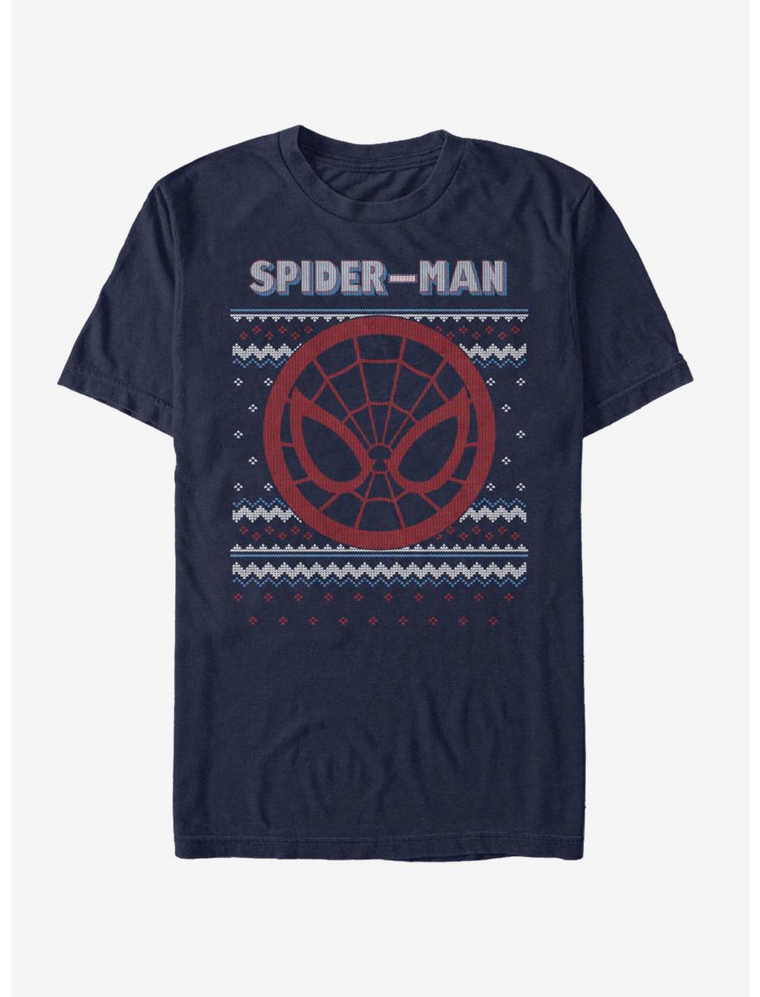 Marvel Spider-Man Spidey Face Ugly Christmas T-Shirt, NAVY, hi-res