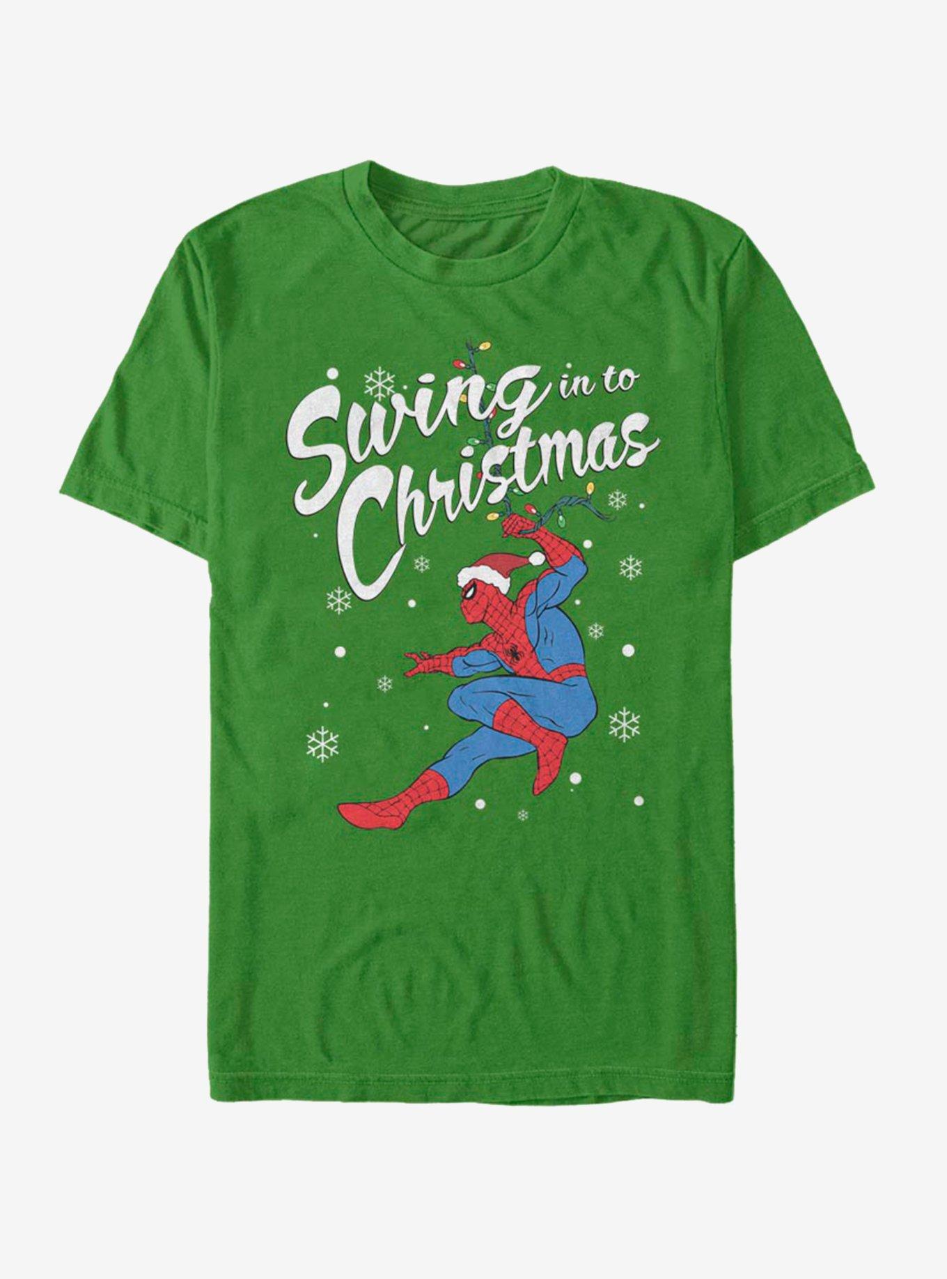 Marvel Spider-Man Swinging Spidey Christmas T-Shirt, KELLY, hi-res