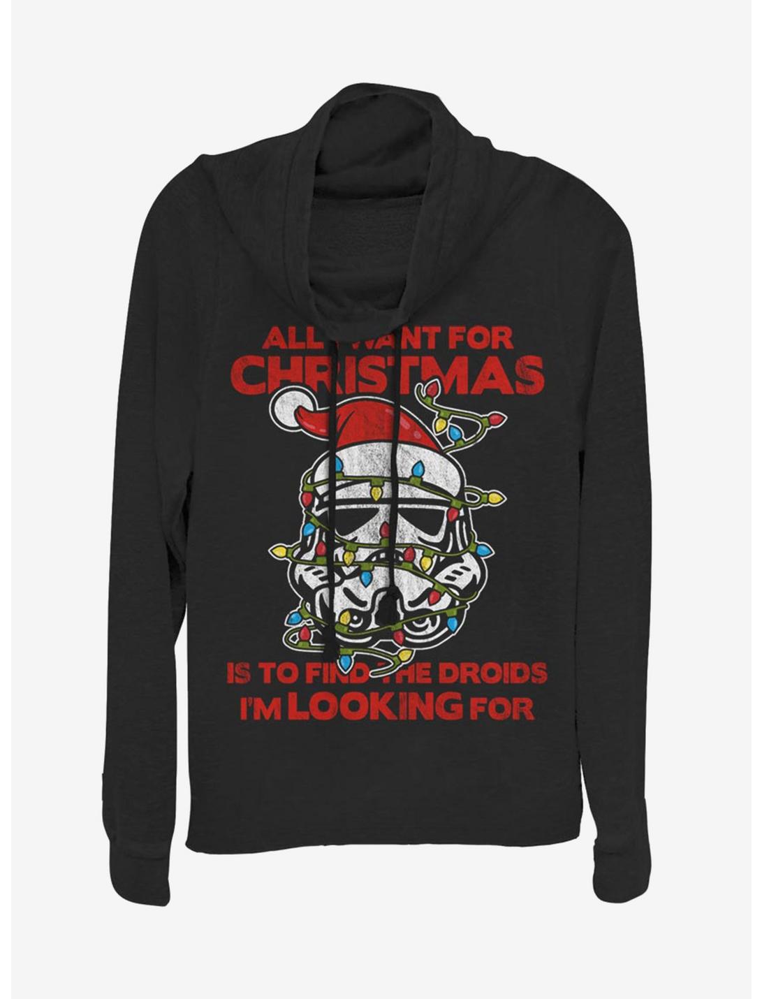 Star Wars Santa Storm Trooper Christmas Lights Cowl Neck Long-Sleeve Girls Top, BLACK, hi-res