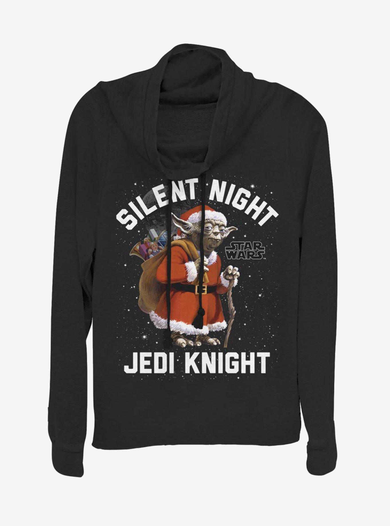 Star Wars Santa Yoda Silent Jedi Knight Cowl Neck Long-Sleeve Girls Top, BLACK, hi-res