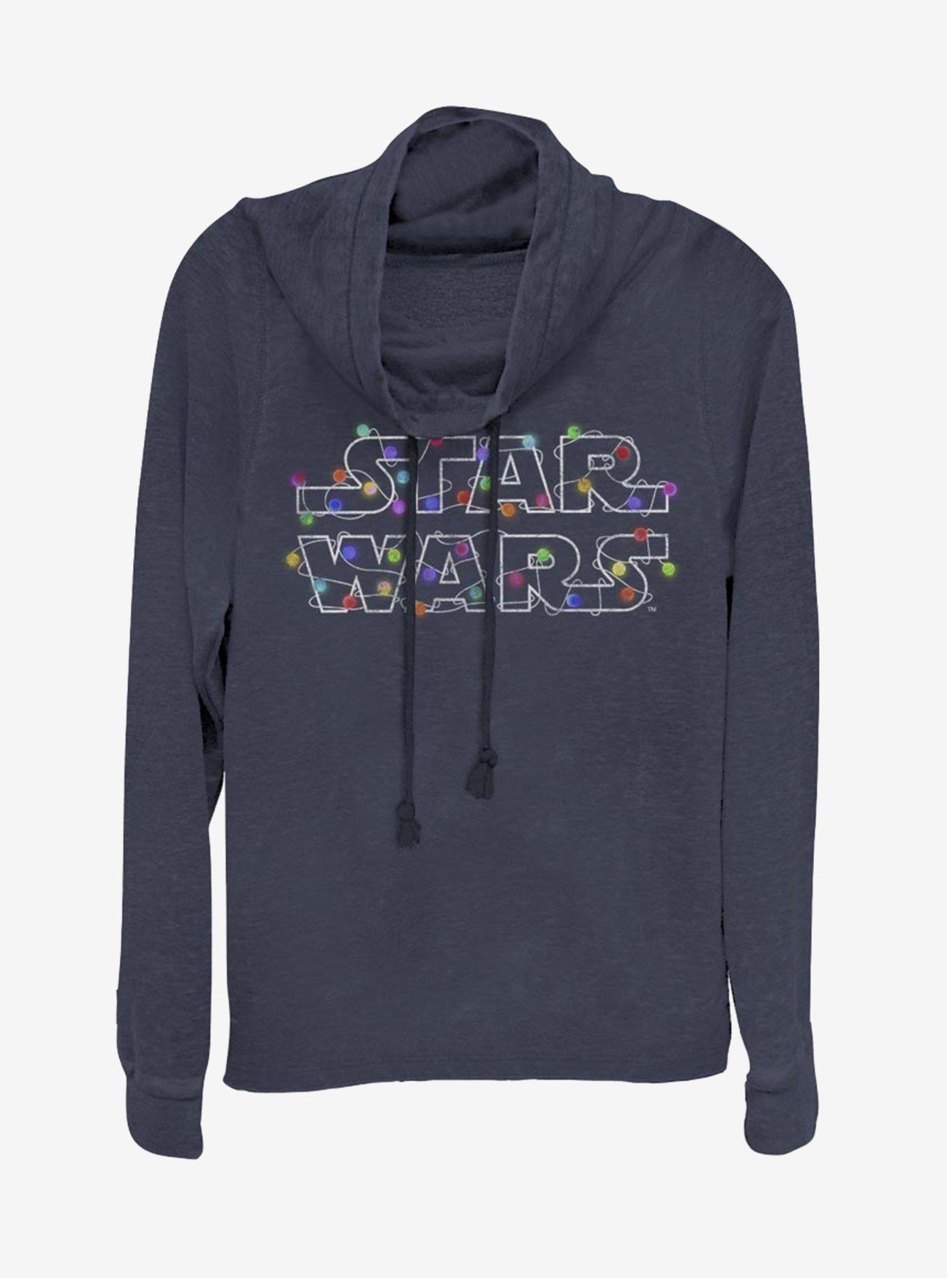 Star Wars Logo Christmas Lights Cowl Neck Long-Sleeve Girls Top, , hi-res