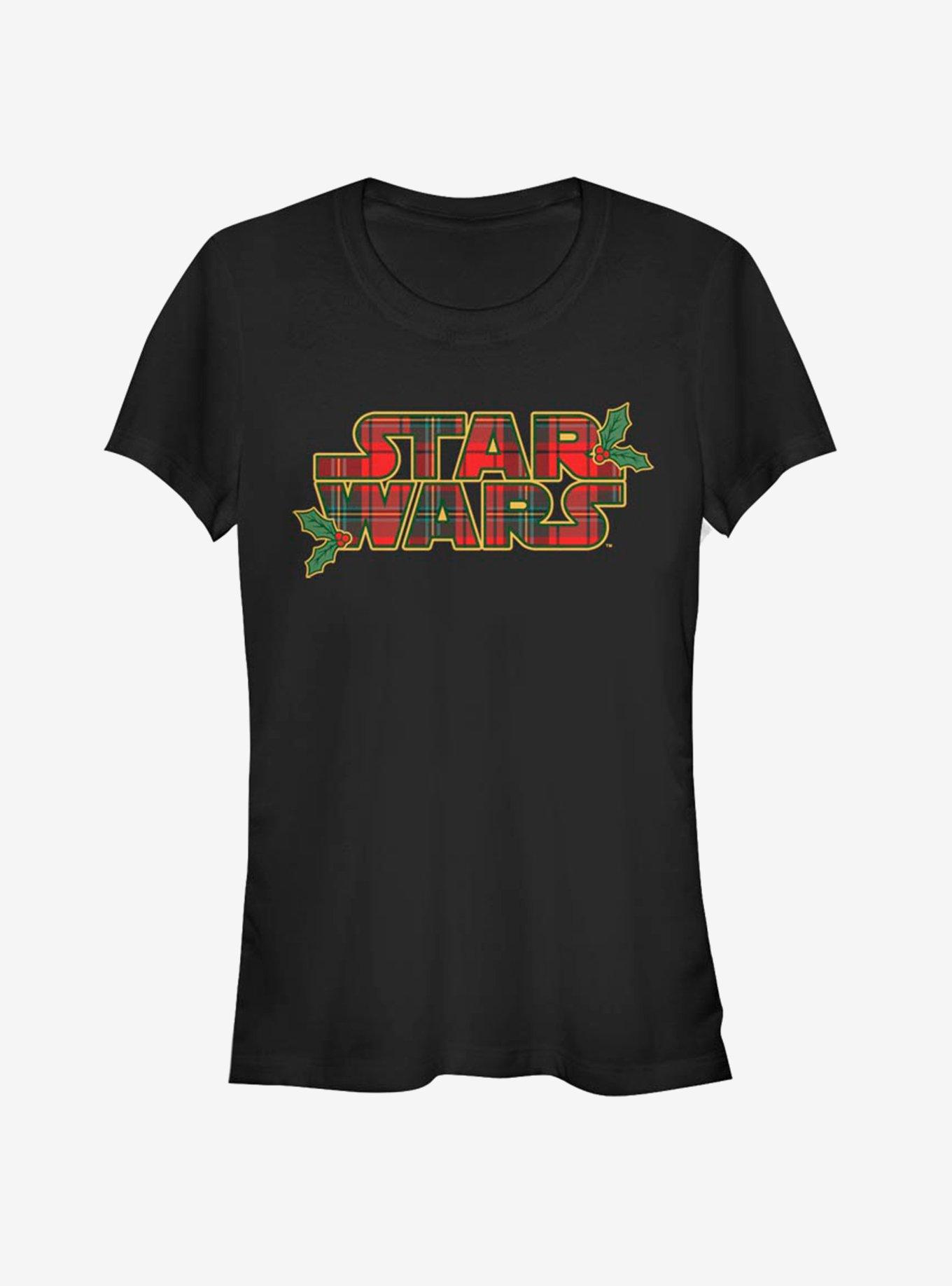 Star Wars Logo Christmas Plaid Tartan Girls T-Shirt, BLACK, hi-res