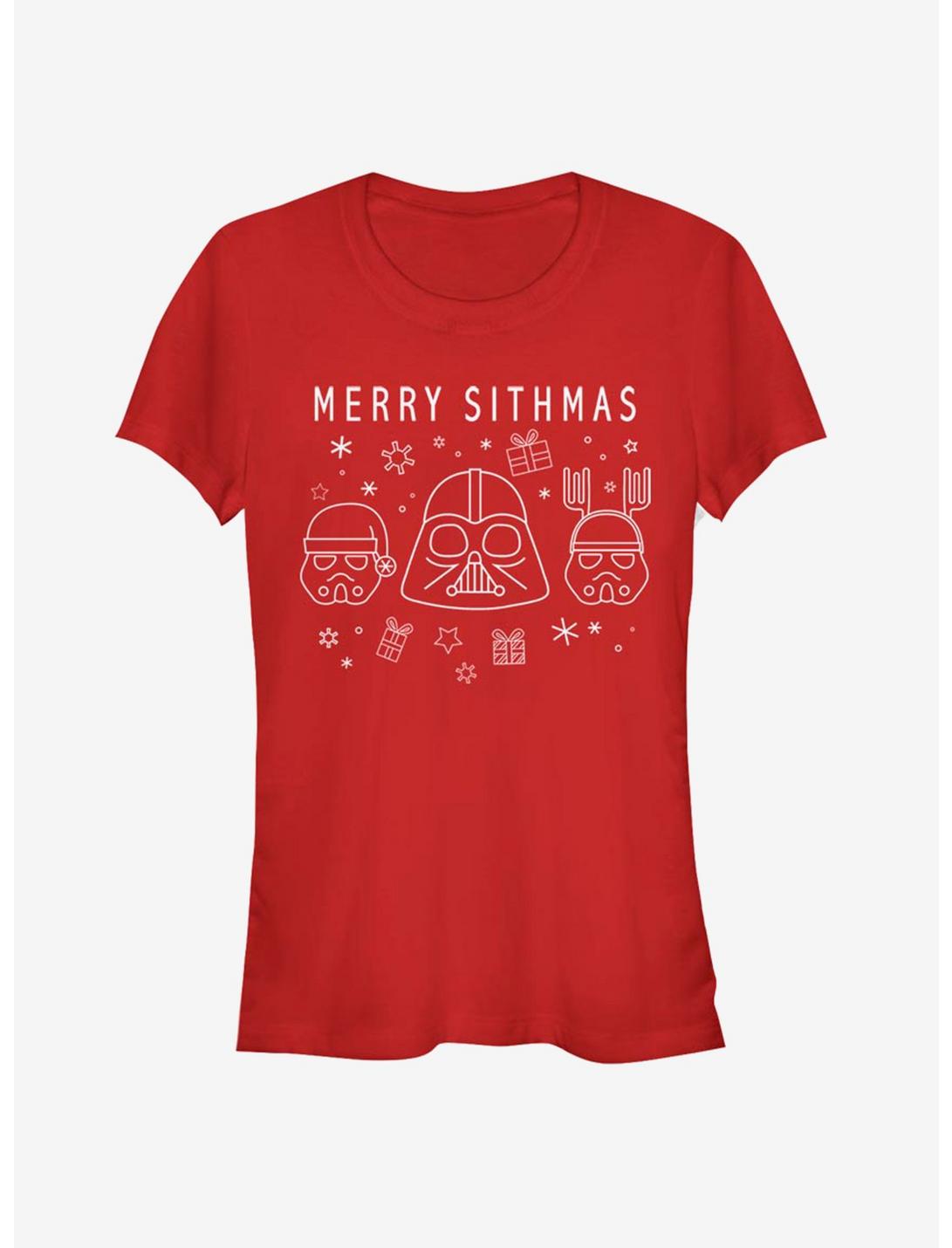 Star Wars Villain Lineart Merry Sithmas Girls T-Shirt, RED, hi-res