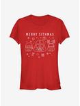 Star Wars Villain Lineart Merry Sithmas Girls T-Shirt, RED, hi-res