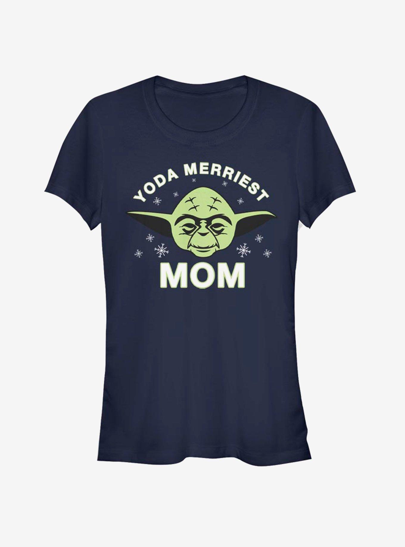 Star Wars Yoda Merriest Mom Girls T-Shirt, NAVY, hi-res
