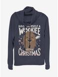 Star Wars Chewbacca Wookiee Little Christmas Cowl Neck Long-Sleeve Girls Top, NAVY, hi-res