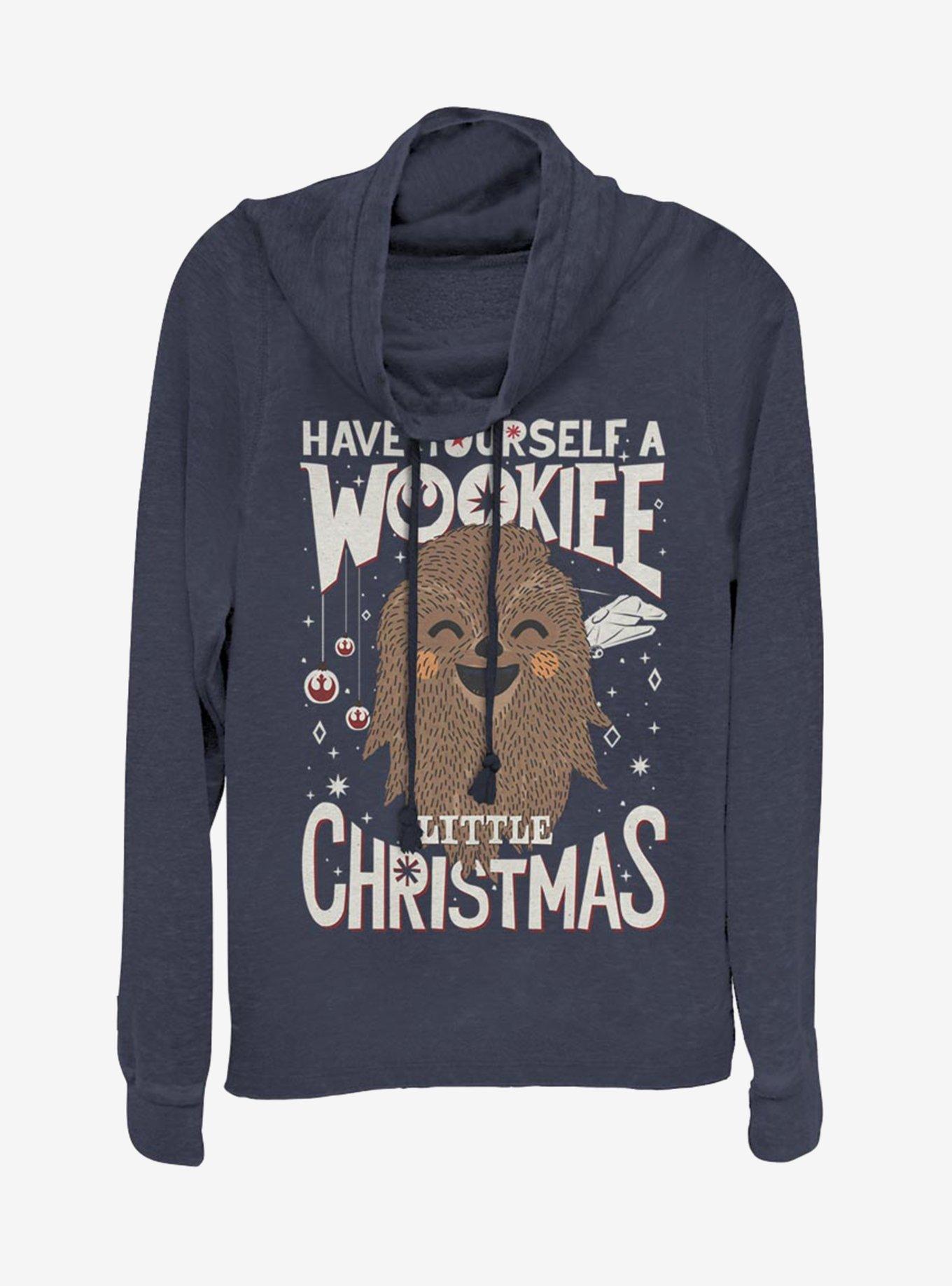 Star Wars Chewbacca Wookiee Little Christmas Cowl Neck Long-Sleeve Girls Top, NAVY, hi-res