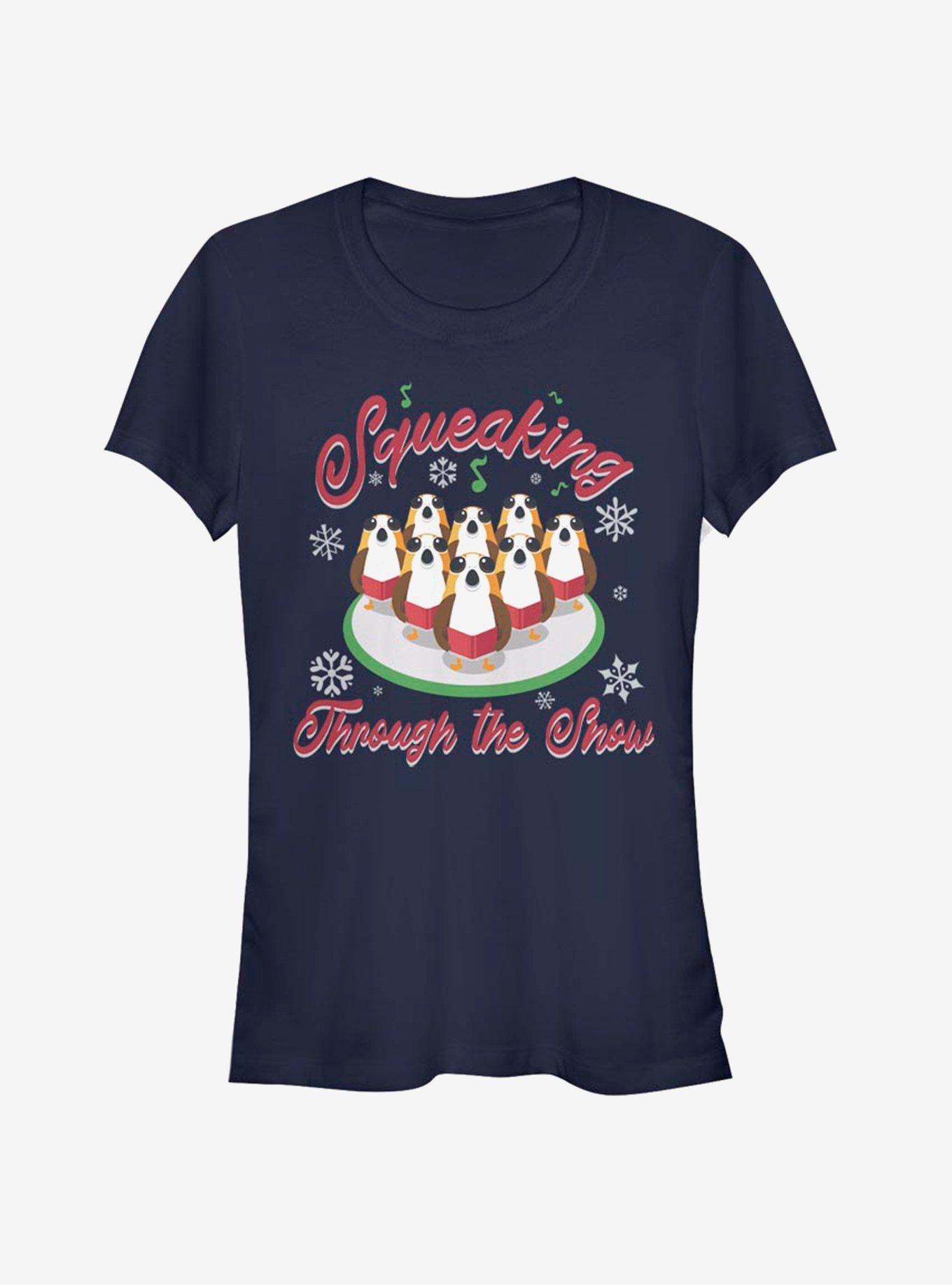 Star Wars Porg Caroling Through The Snow Girls T-Shirt, NAVY, hi-res